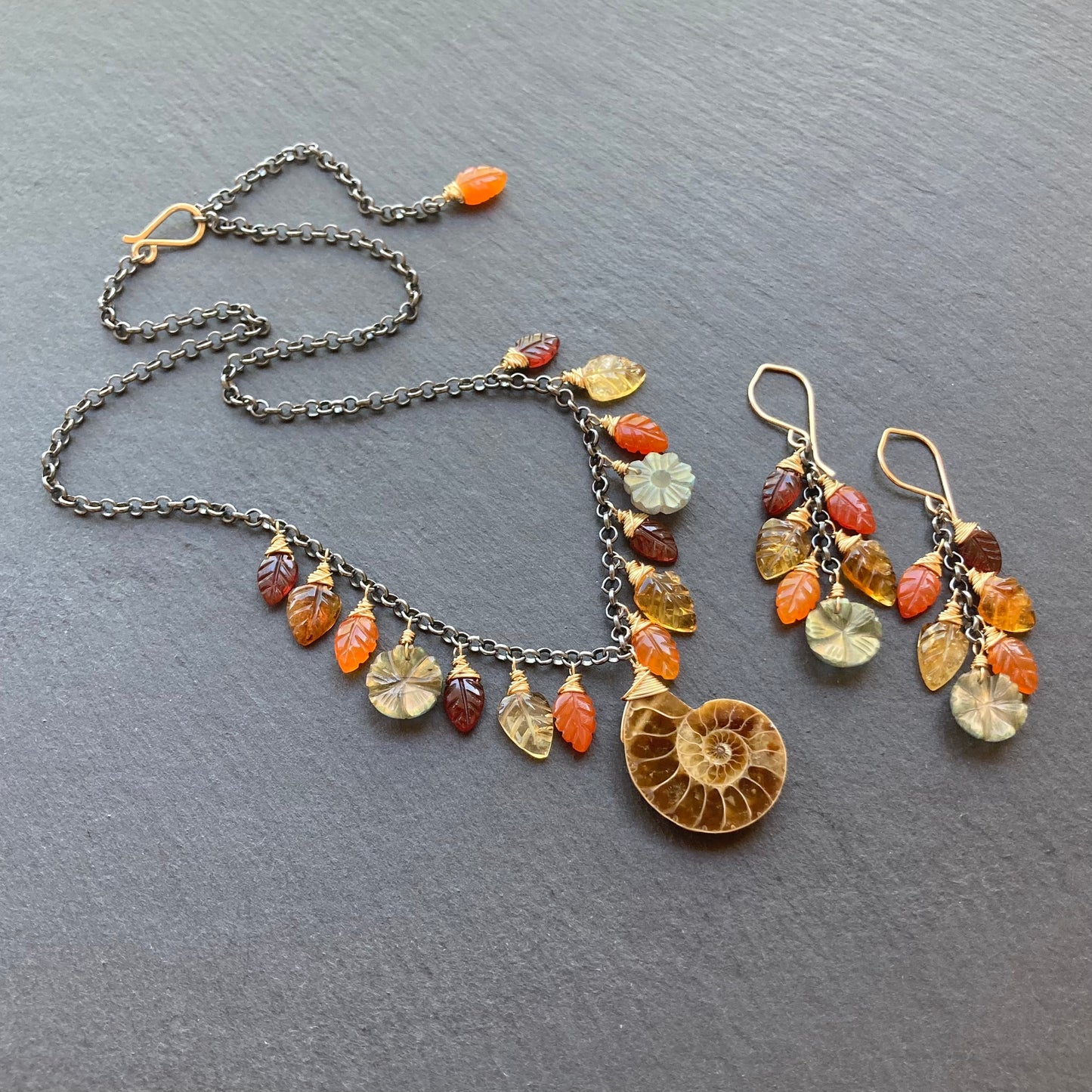 Multi Gemstone & Mixed Metal Woodland Goddess Cascade Earrings