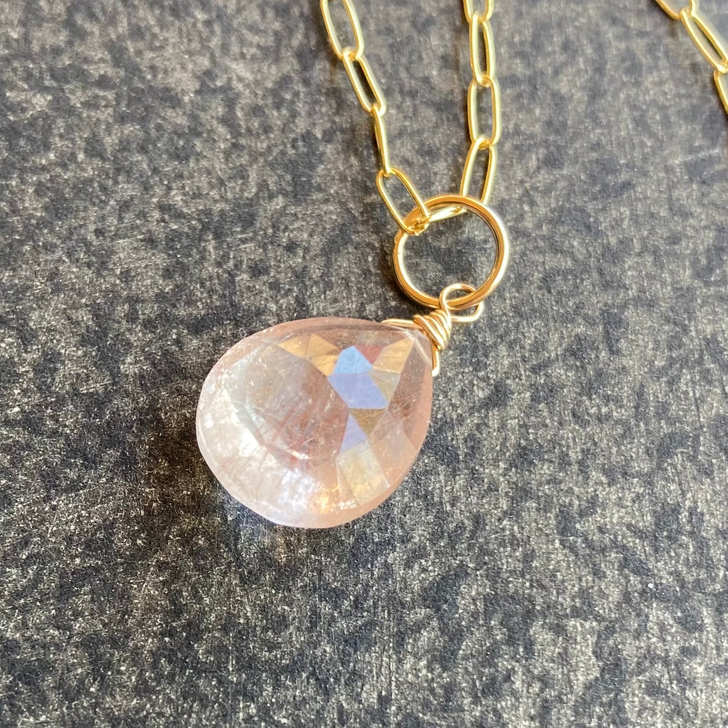 Copper Rutilated Quartz & Gold Pendant Necklace