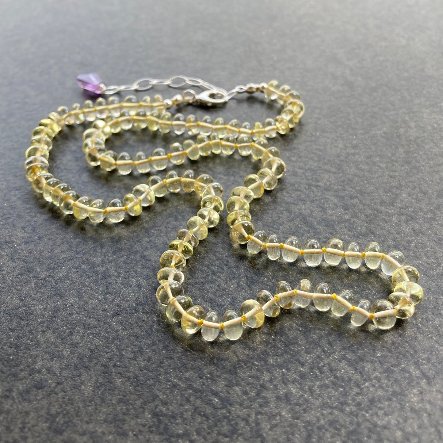 Lemon Quartz Hand Knotted Silk Necklace