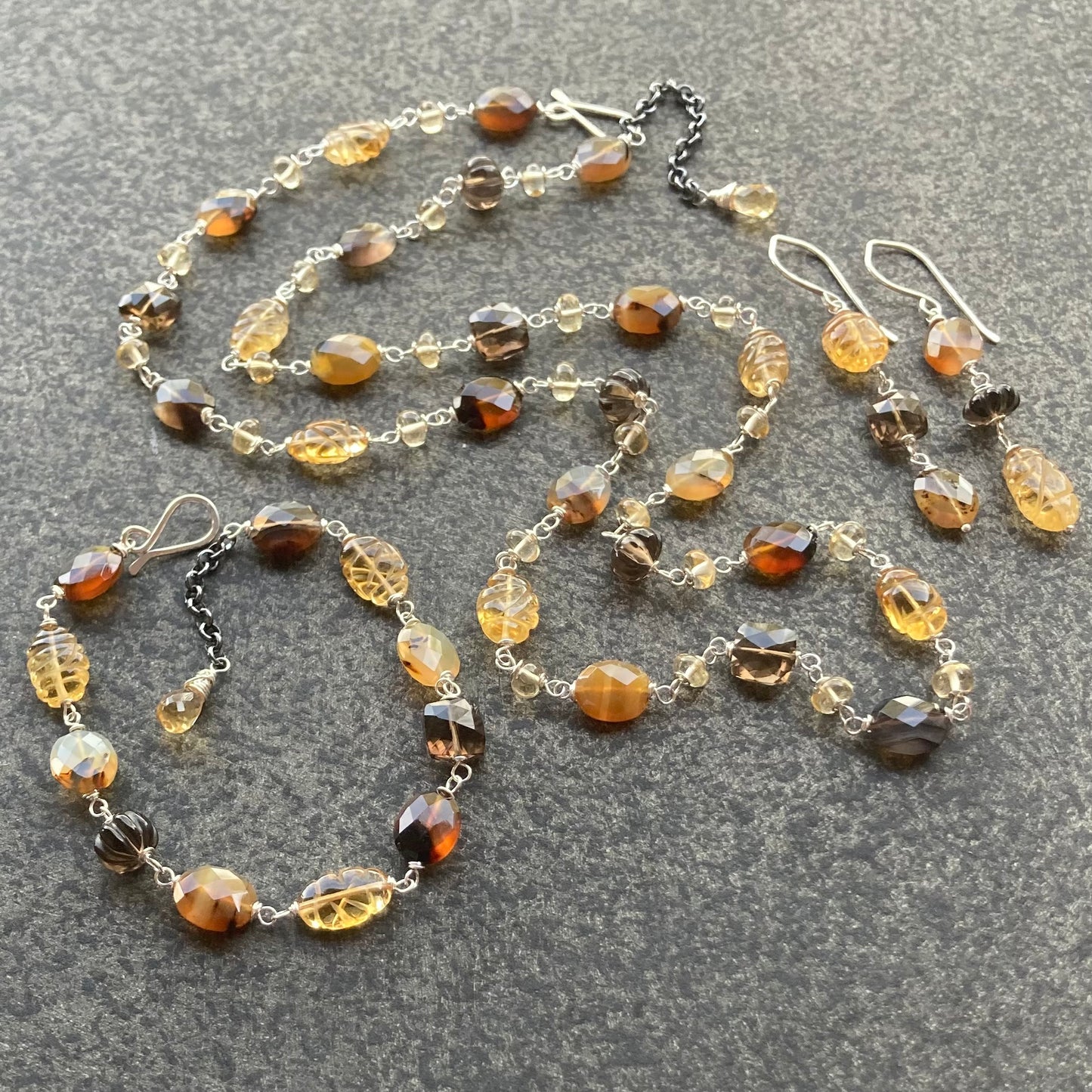 Montana Agate, Citrine, Smoky Quartz & Sterling Silver Necklace