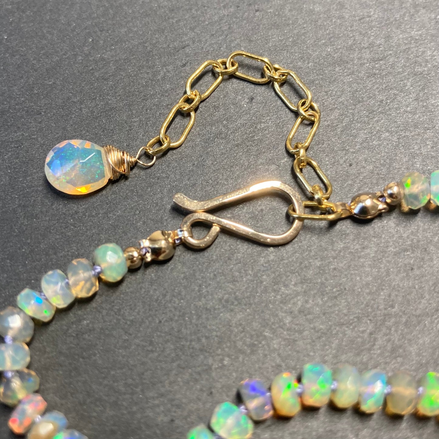 Ethiopian Opal Hand Knotted Lilac Silk Necklace