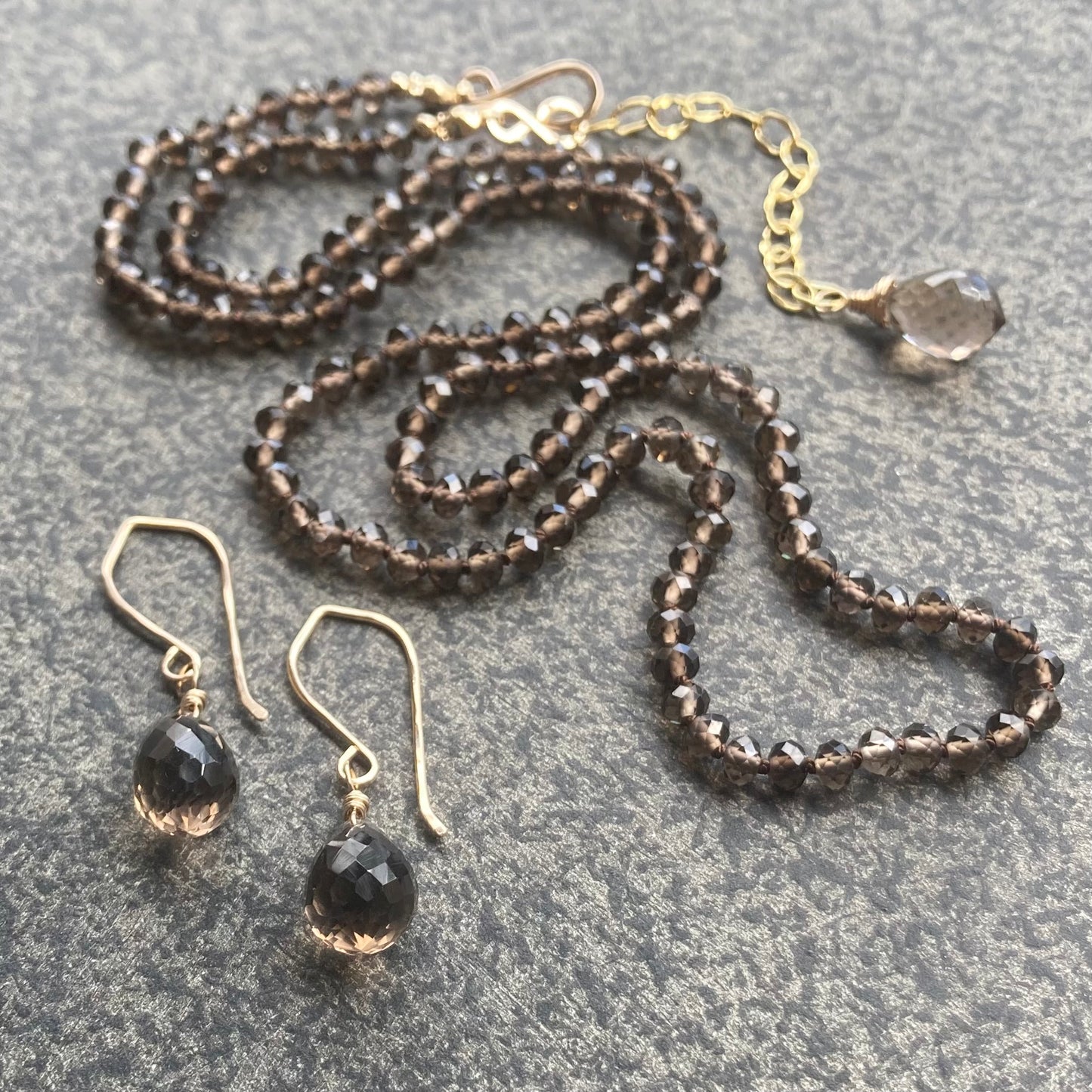 Smoky Quartz Hand Knotted Silk Necklace