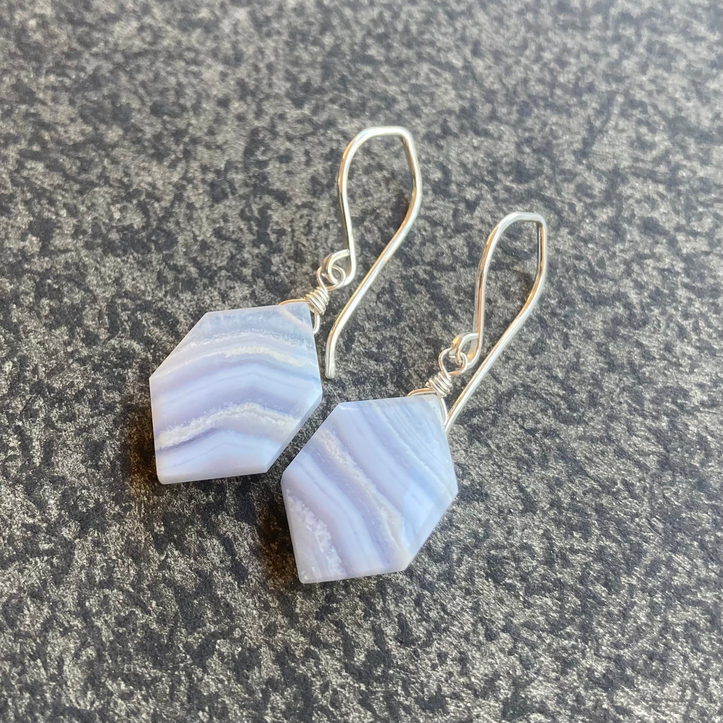 Blue Lace Agate & Sterling Silver Earrings