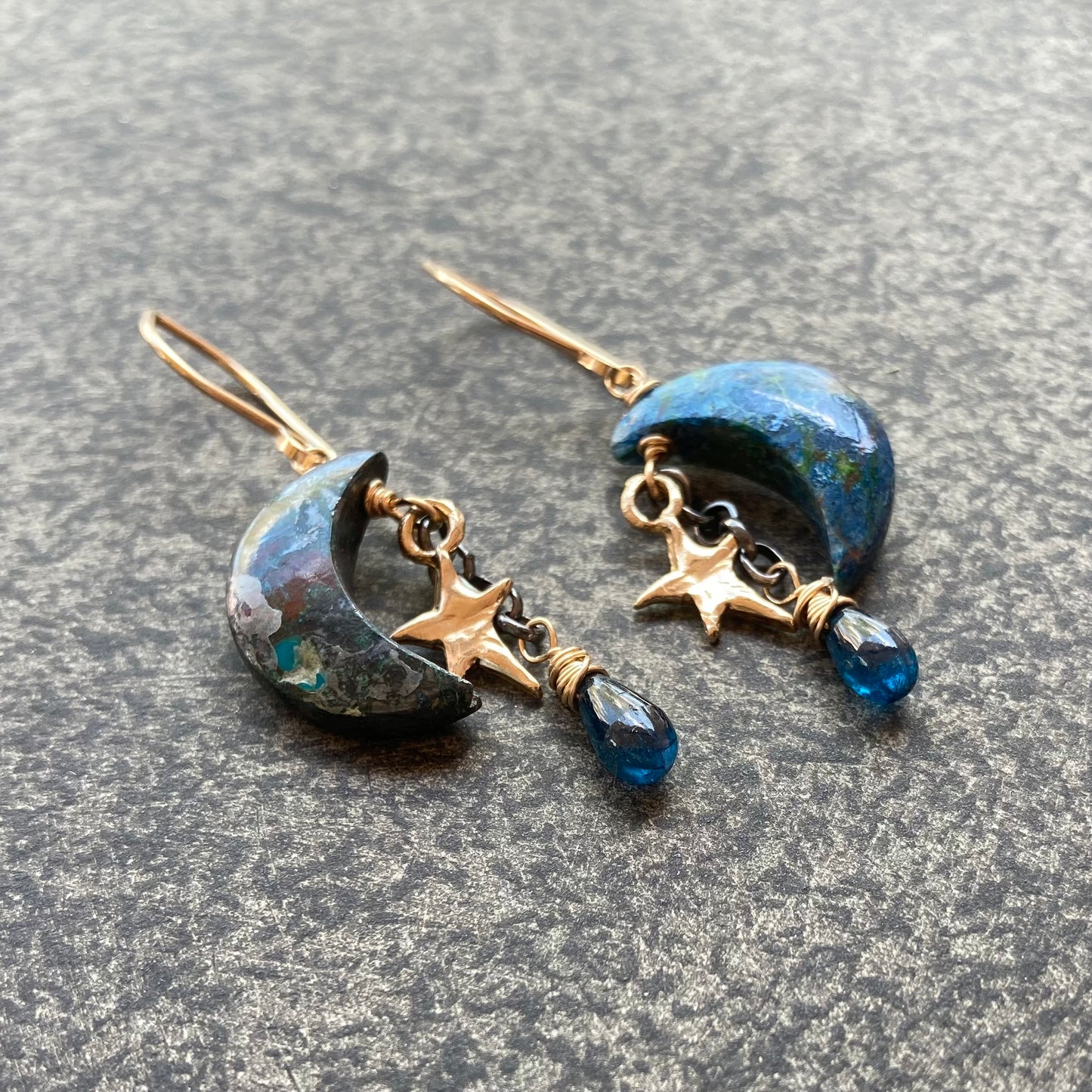 Chrysocolla, Neon Blue Kyanite & Mixed Metal Starry Night Cascade Earrings