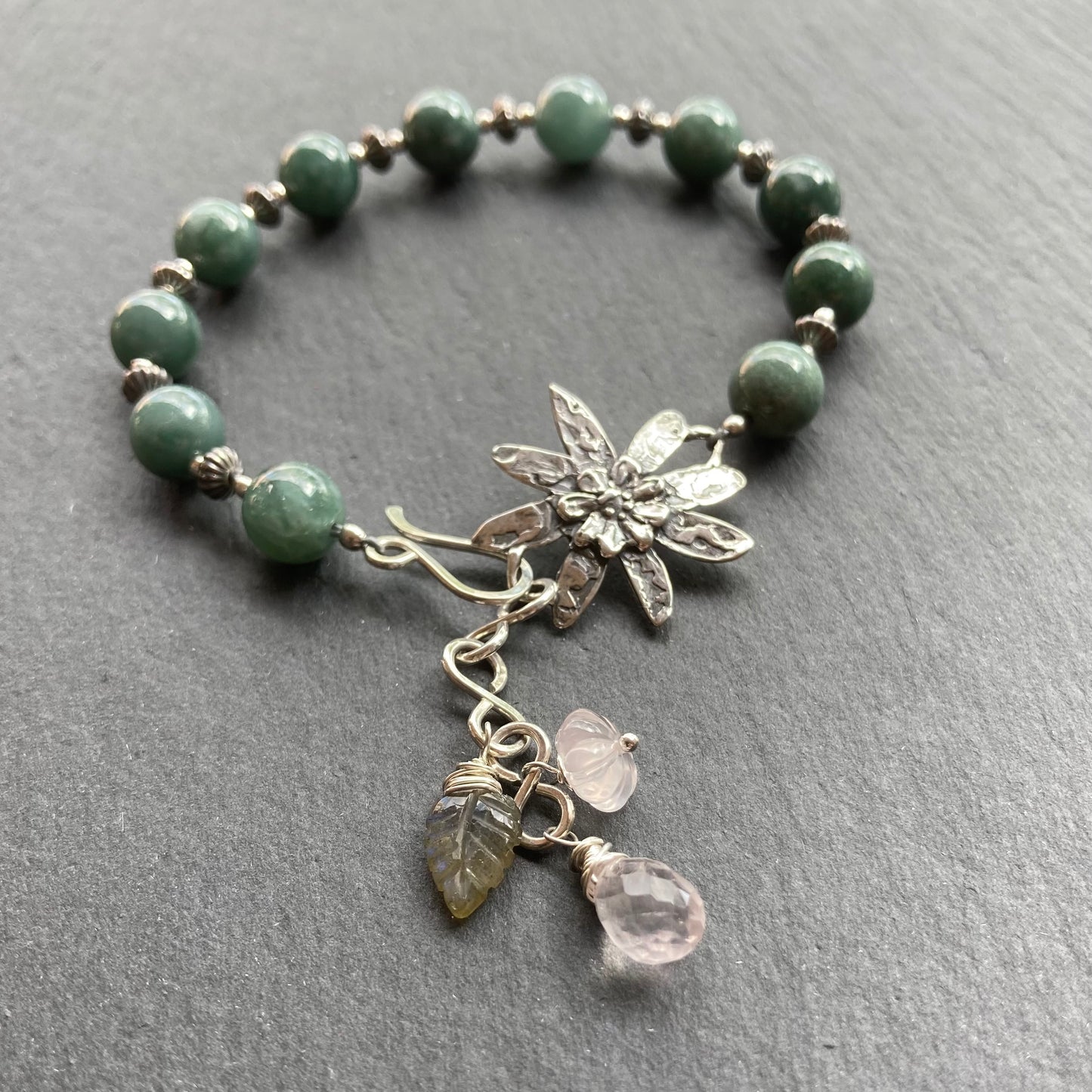 Guatemalan Jade & Sterling Silver Winter Succulent Bracelet
