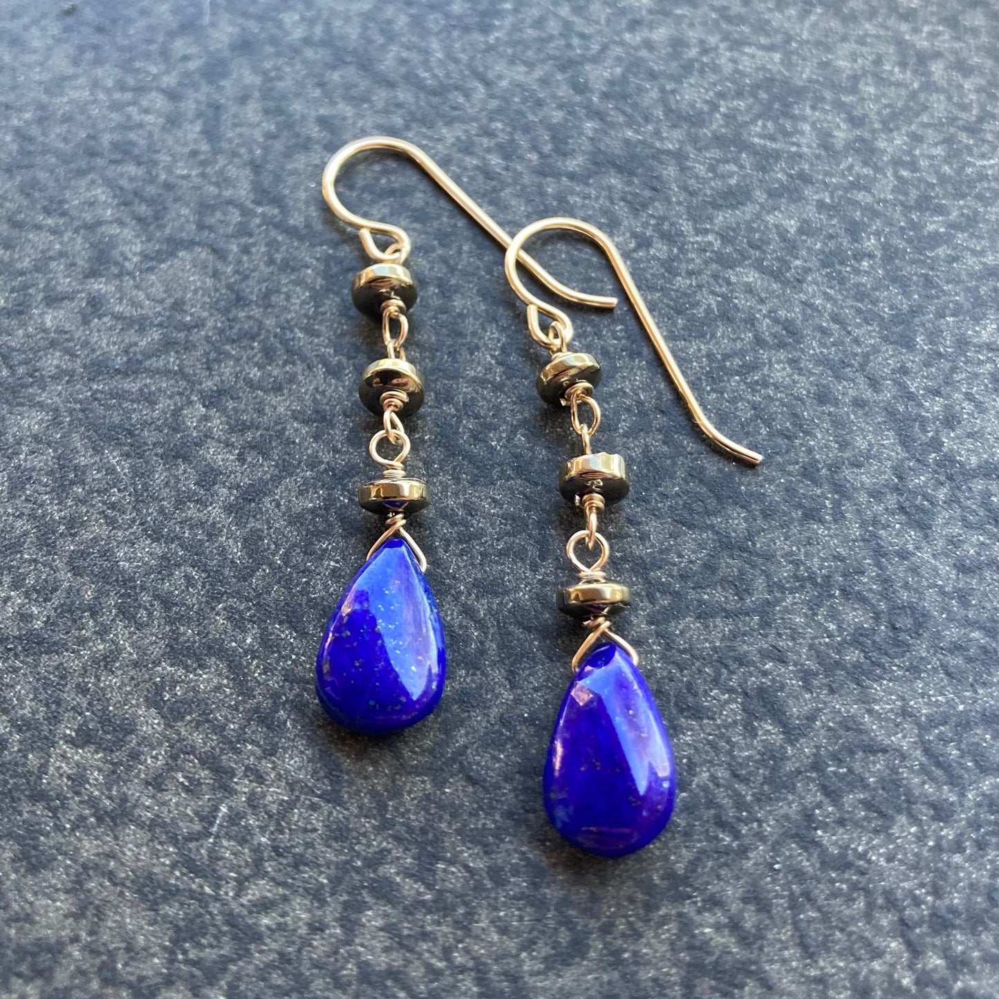 Lapis Lazuli, Pyrite & 14k Gold Earrings