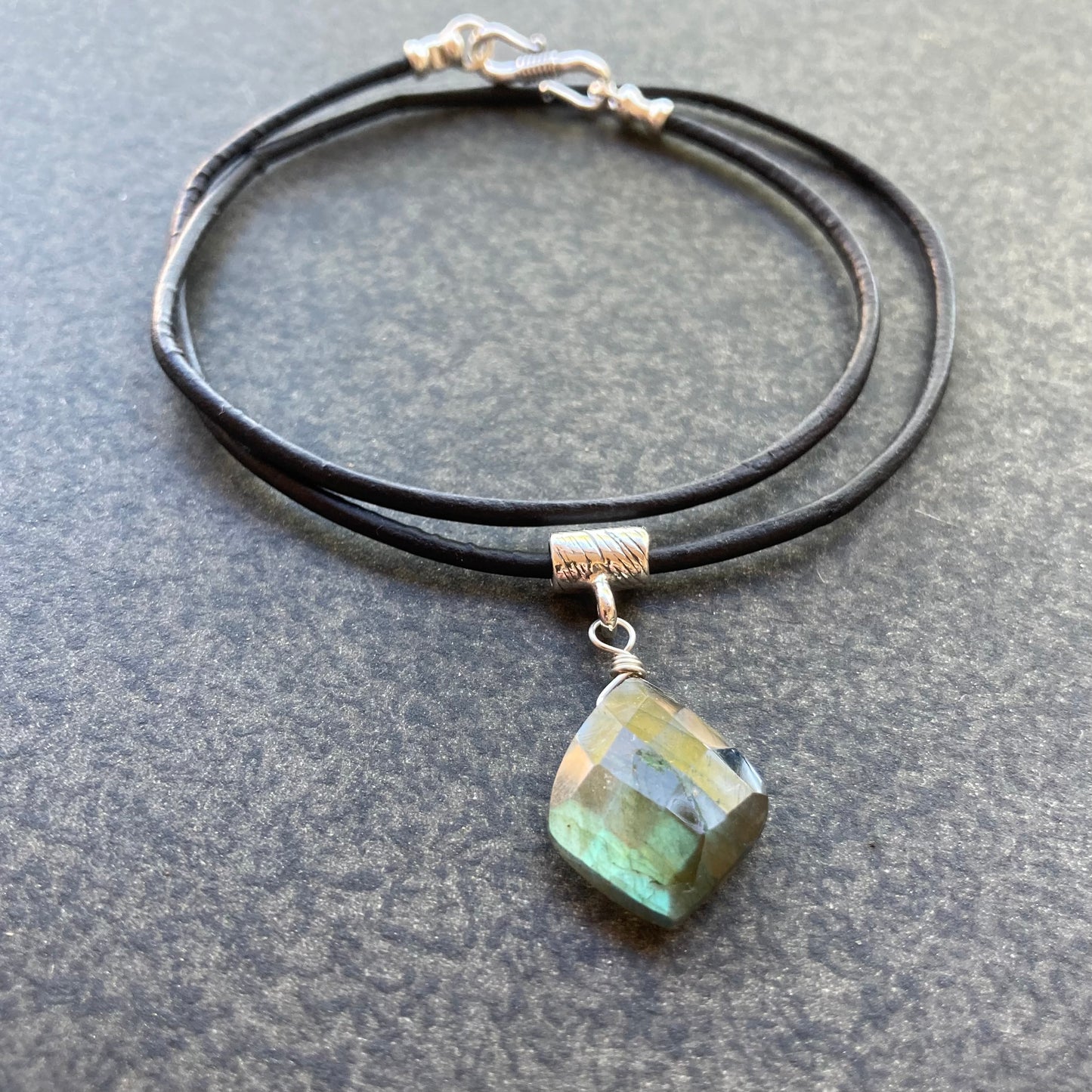 Labradorite & Sterling Silver Leather Choker