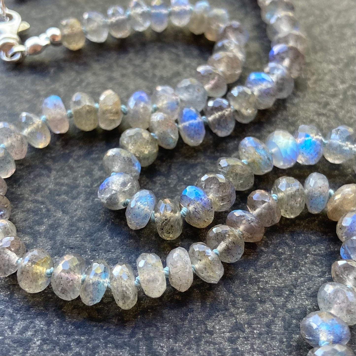 Labradorite Hand Knotted Aqua Silk Choker