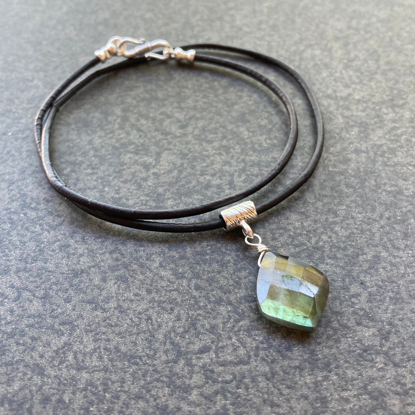 Labradorite & Sterling Silver Leather Choker