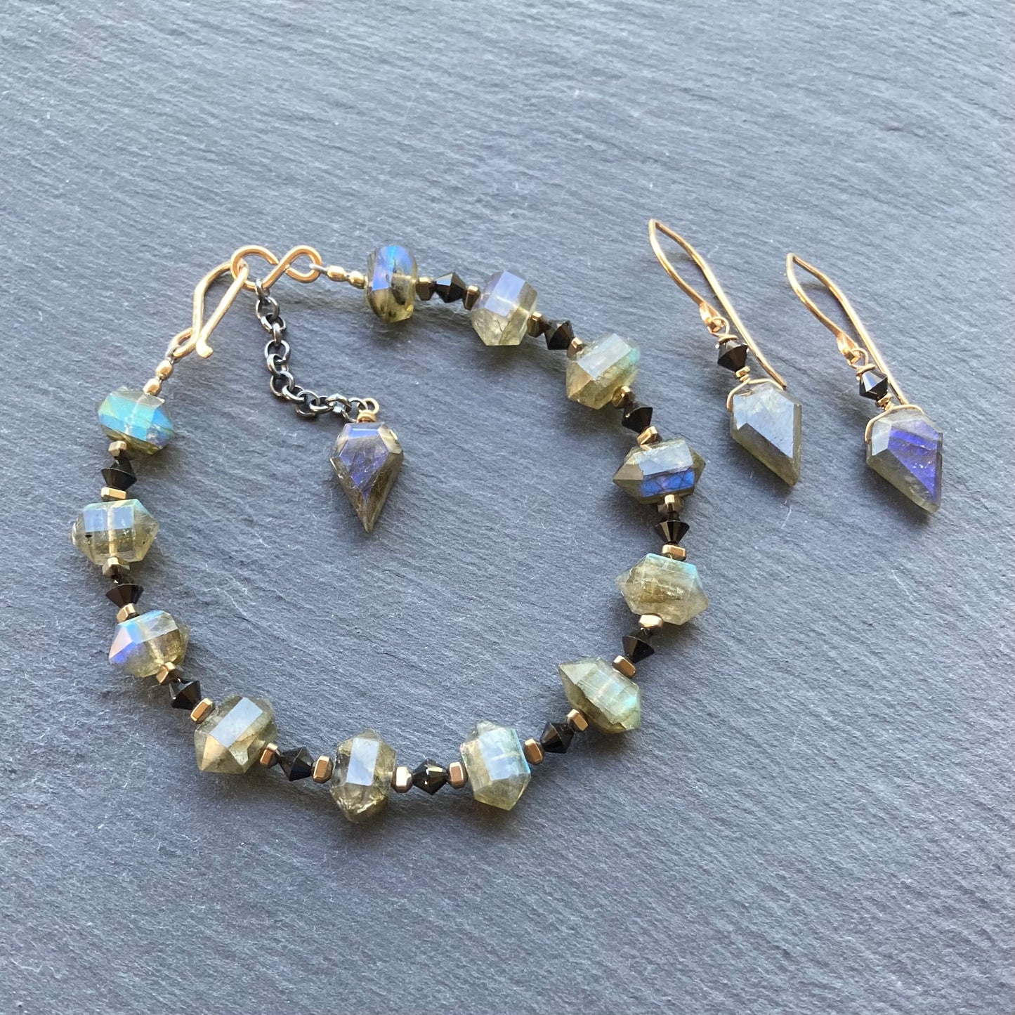 Labradorite, Black Spinel & Pyrite Bracelet