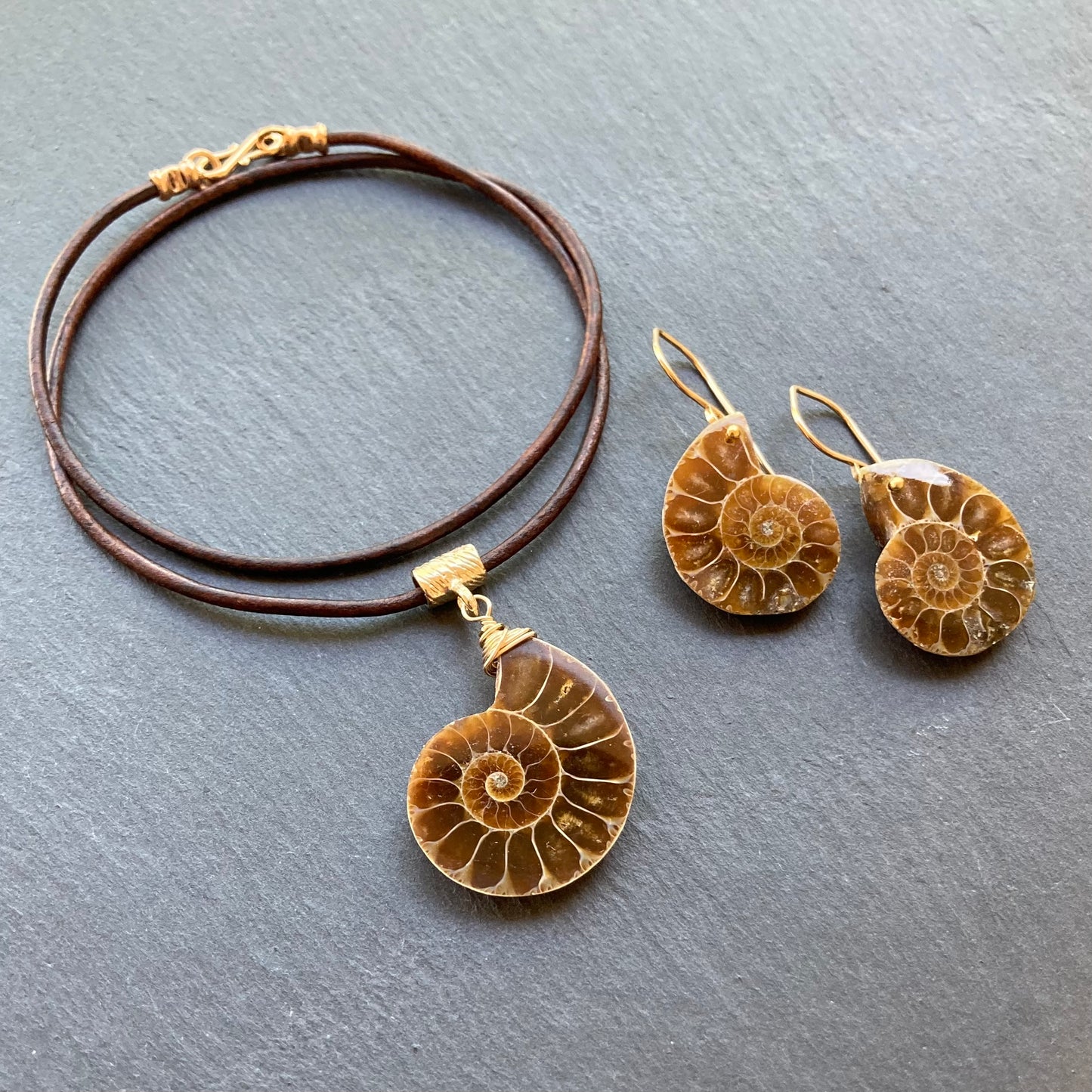 Natural Ammonite & Bronze Leather Choker