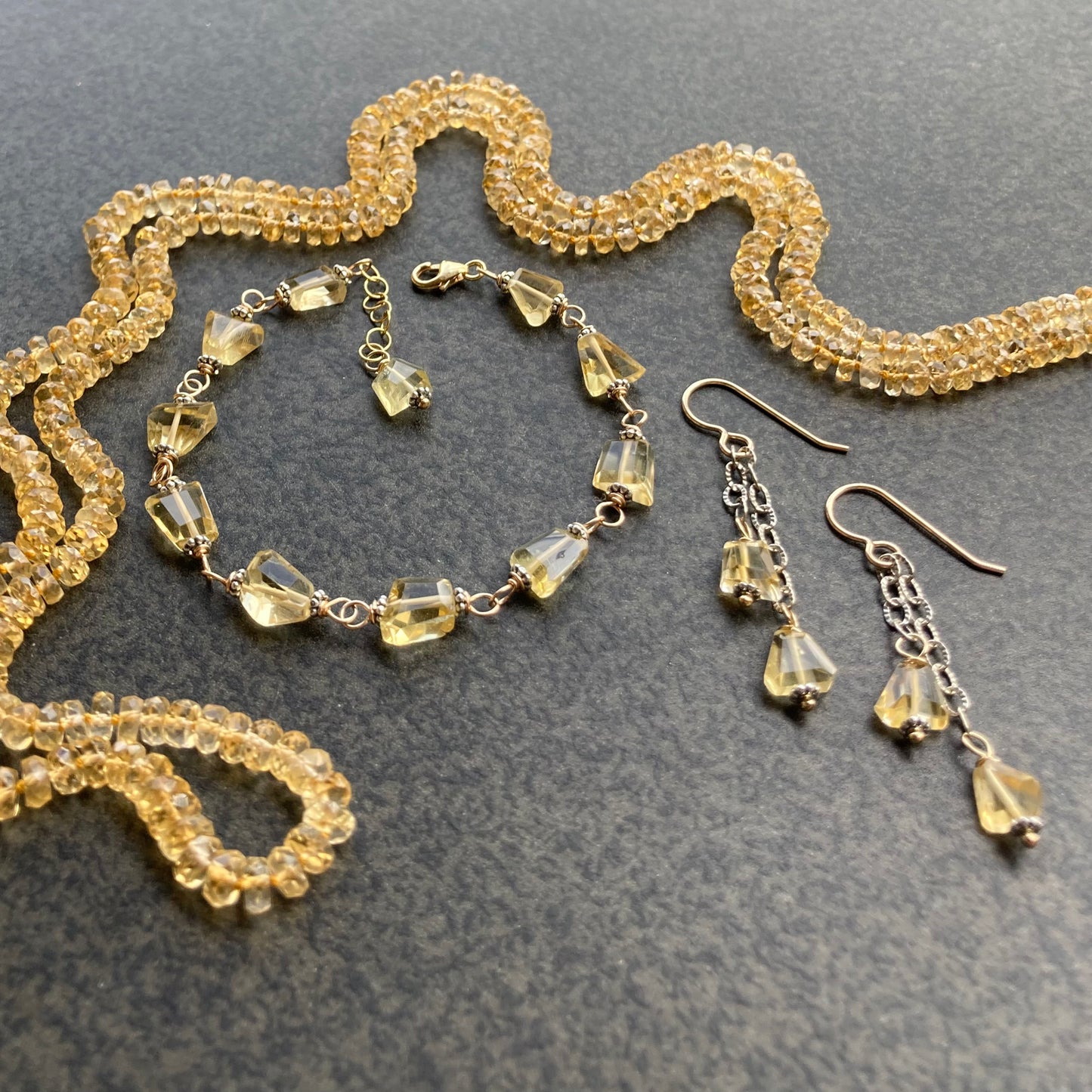 Citrine & Mixed Metal Tassel Earrings