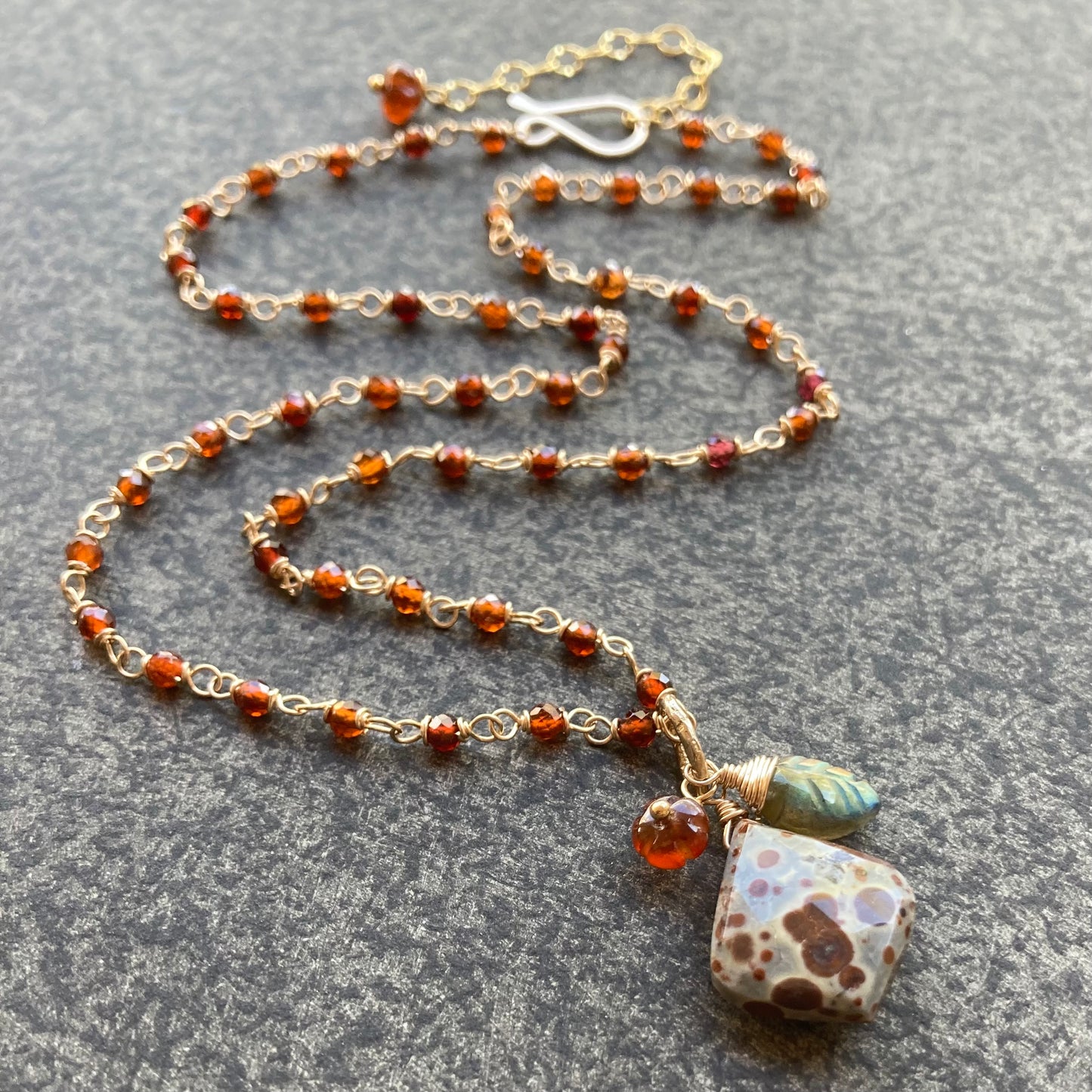 Asteroid Jasper, Hessonite, Labradorite & Gold Garden Charm Earrings