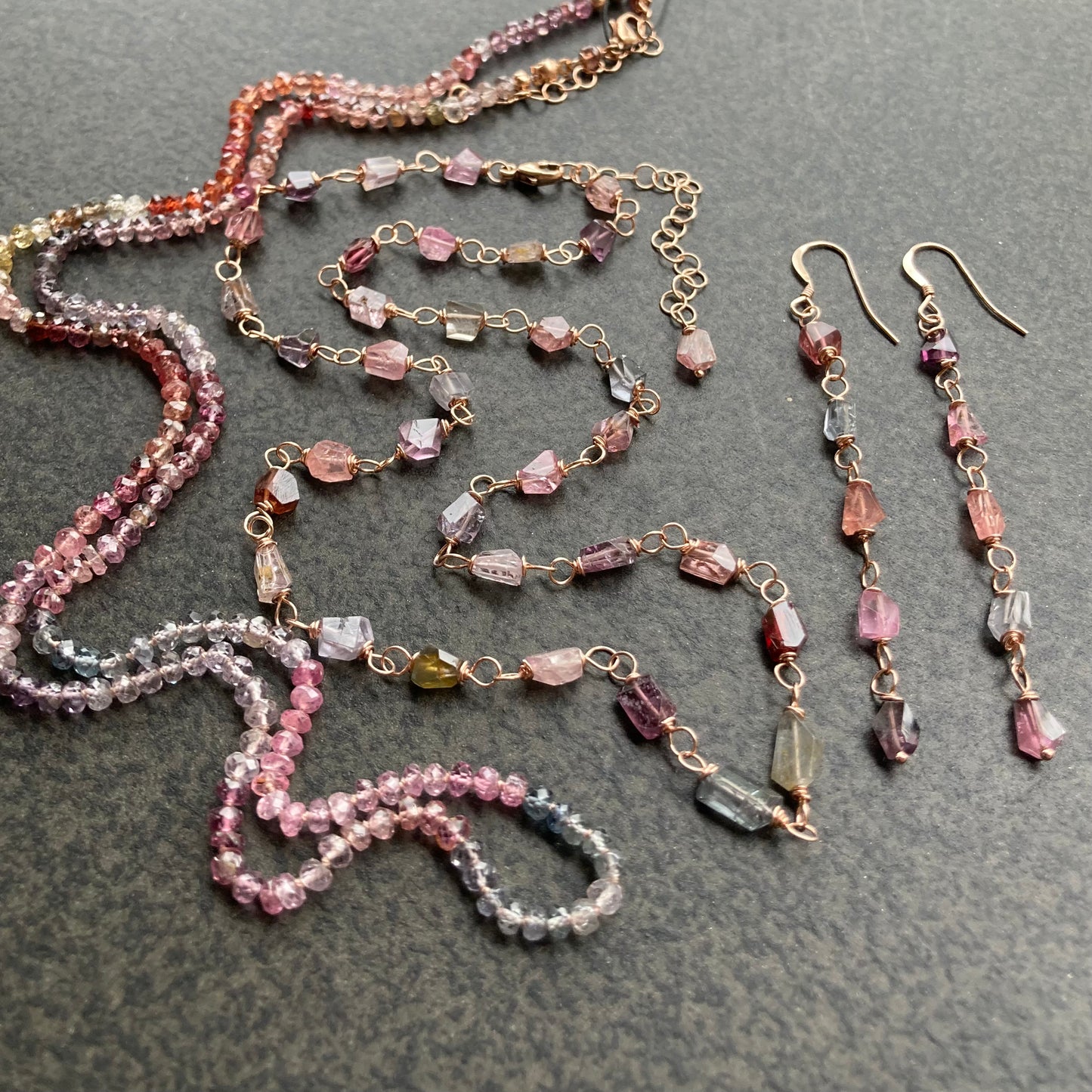 Multicolor Natural Spinel & 14k Rose Gold Necklace