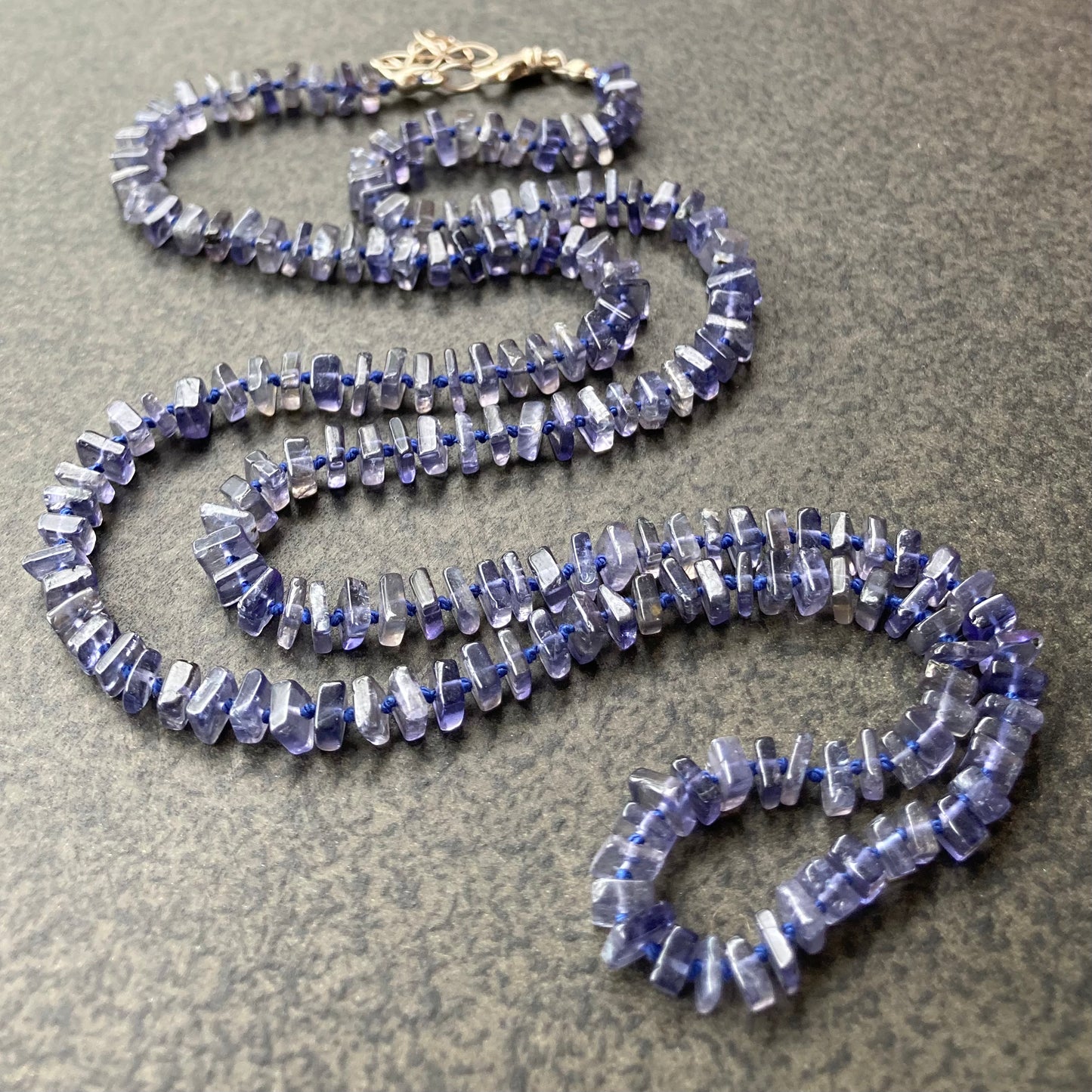 Iolite Hand Knotted Silk Necklace