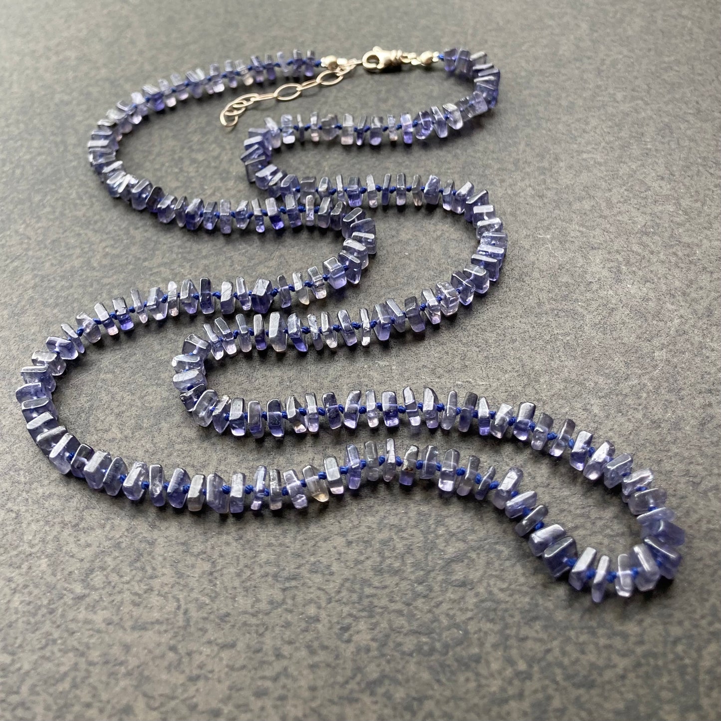 Iolite Hand Knotted Silk Necklace