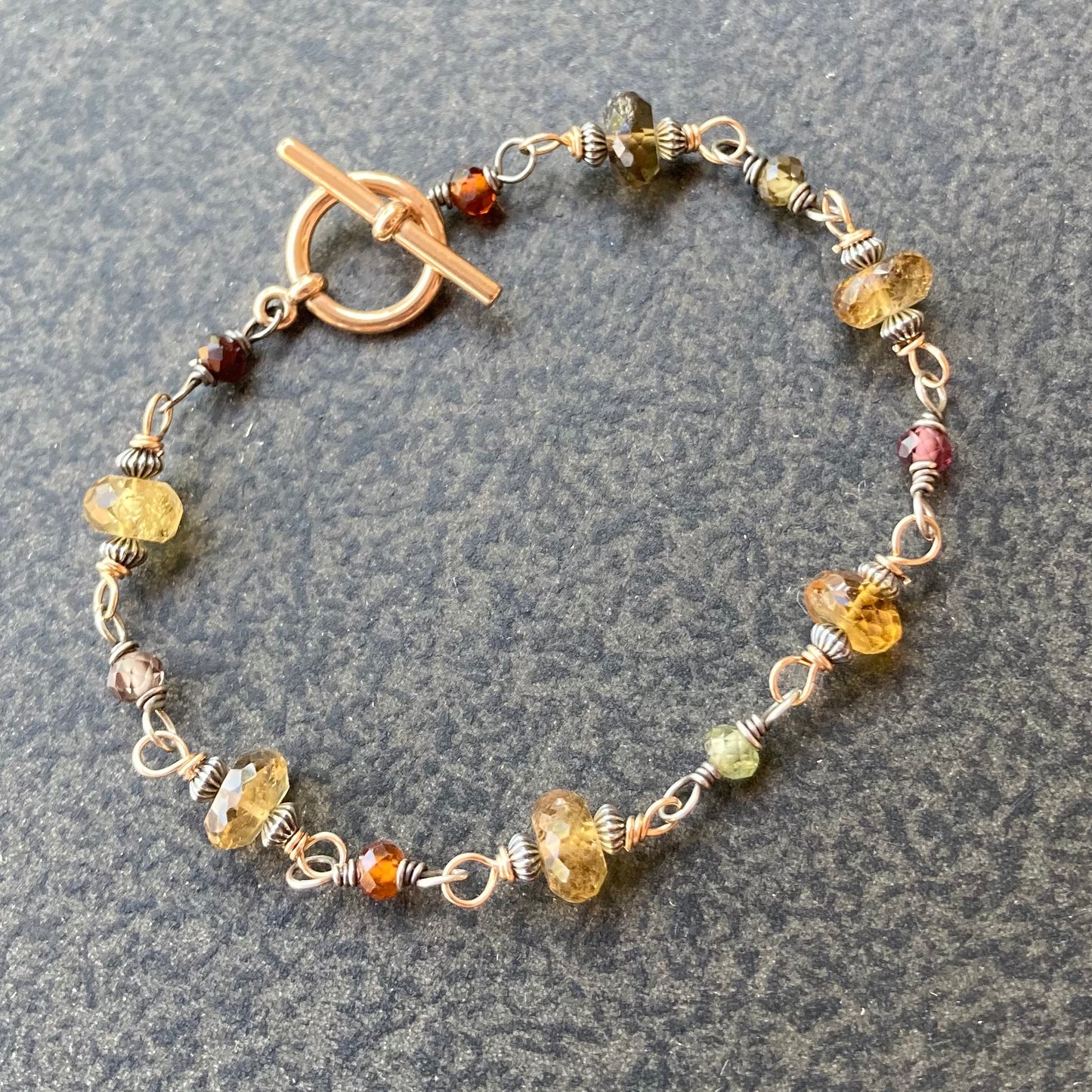 Beer Quartz & Tundra Sapphire Mixed Metal Bracelet