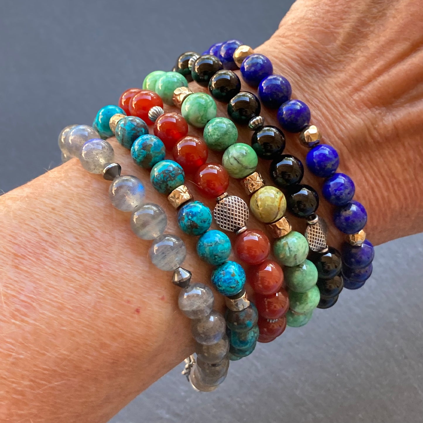 Men’s/Unisex Lapis Lazuli, Bronze & Gold Bracelet
