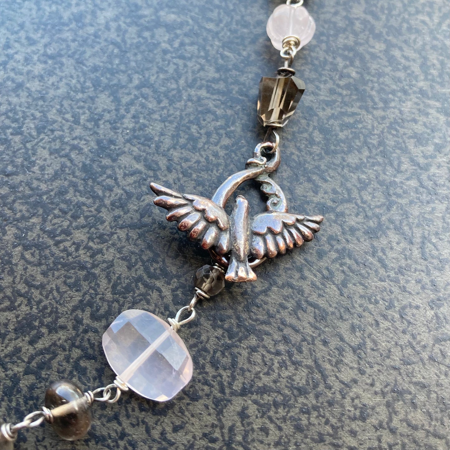 Rose Quartz, Smoky Quartz & Sterling Silver Shibuichi Choker