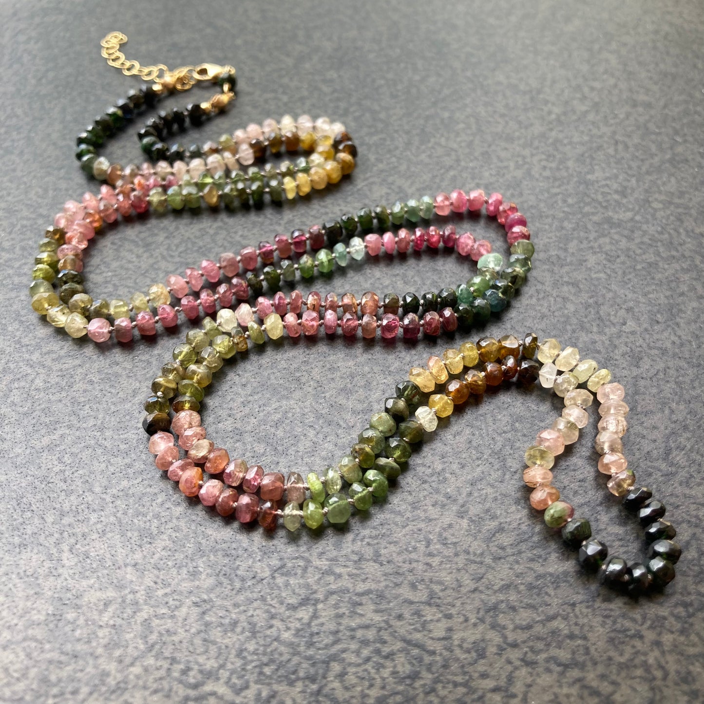 Multicolor Tourmaline Long Hand Knotted Silk Necklace