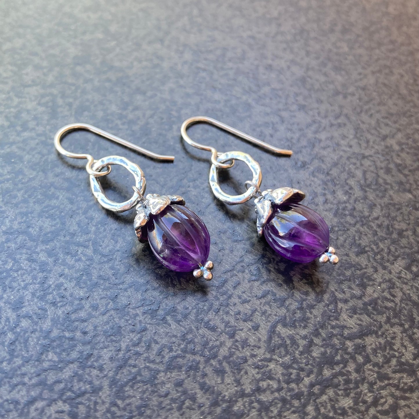 Amethyst & Sterling Silver Floral Drop Earrings