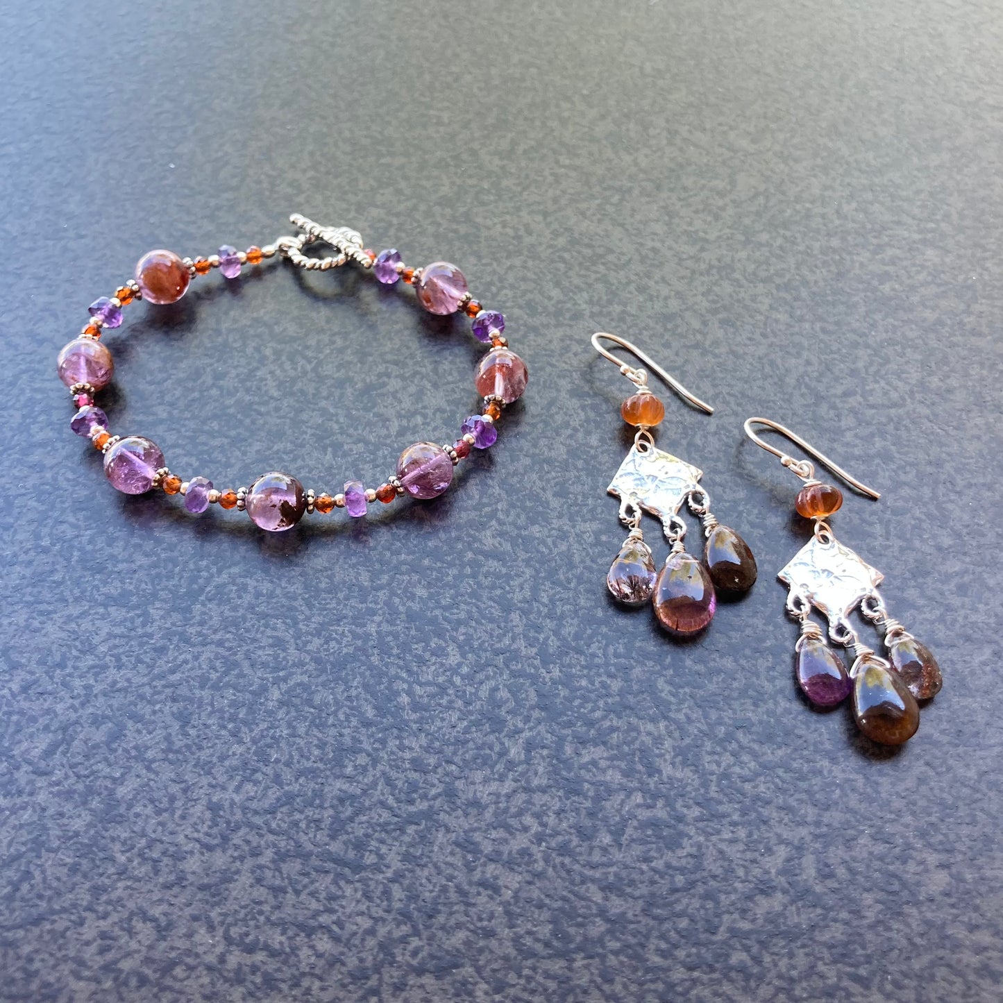 Super Seven, Hessonite, Amethyst & Sterling Silver Bracelet