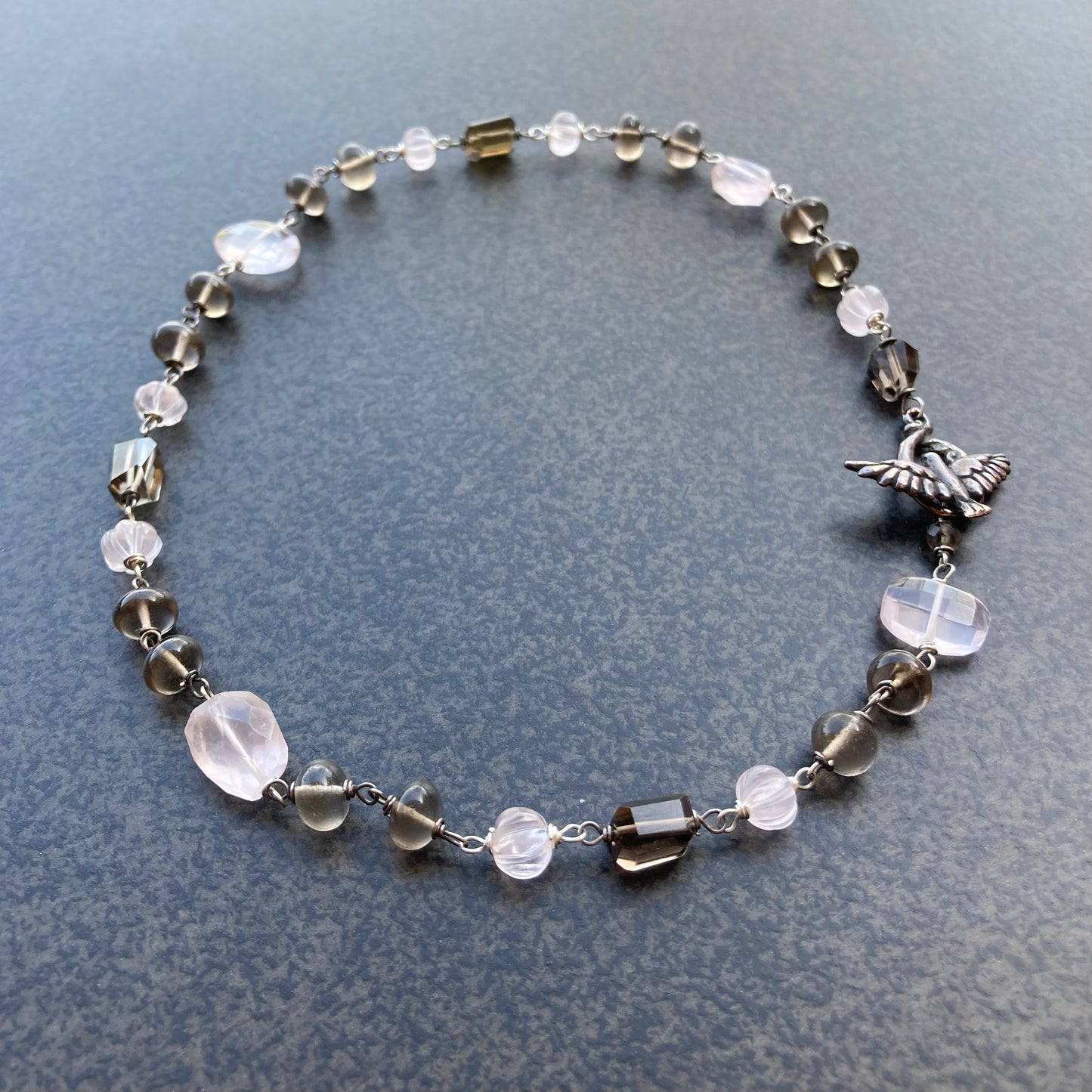 Rose Quartz, Smoky Quartz & Sterling Silver Shibuichi Choker