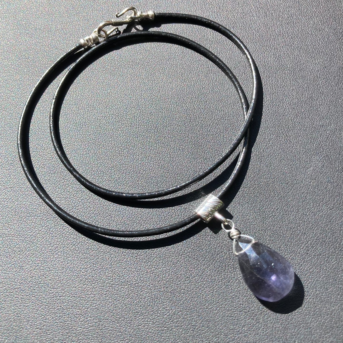 Iolite & Sterling Silver Leather Choker