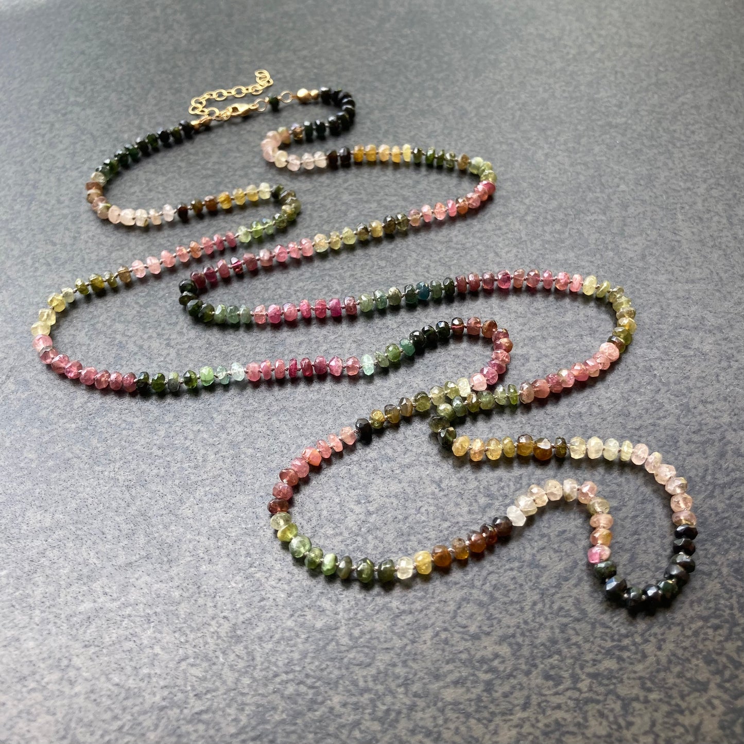 Multicolor Tourmaline Long Hand Knotted Silk Necklace