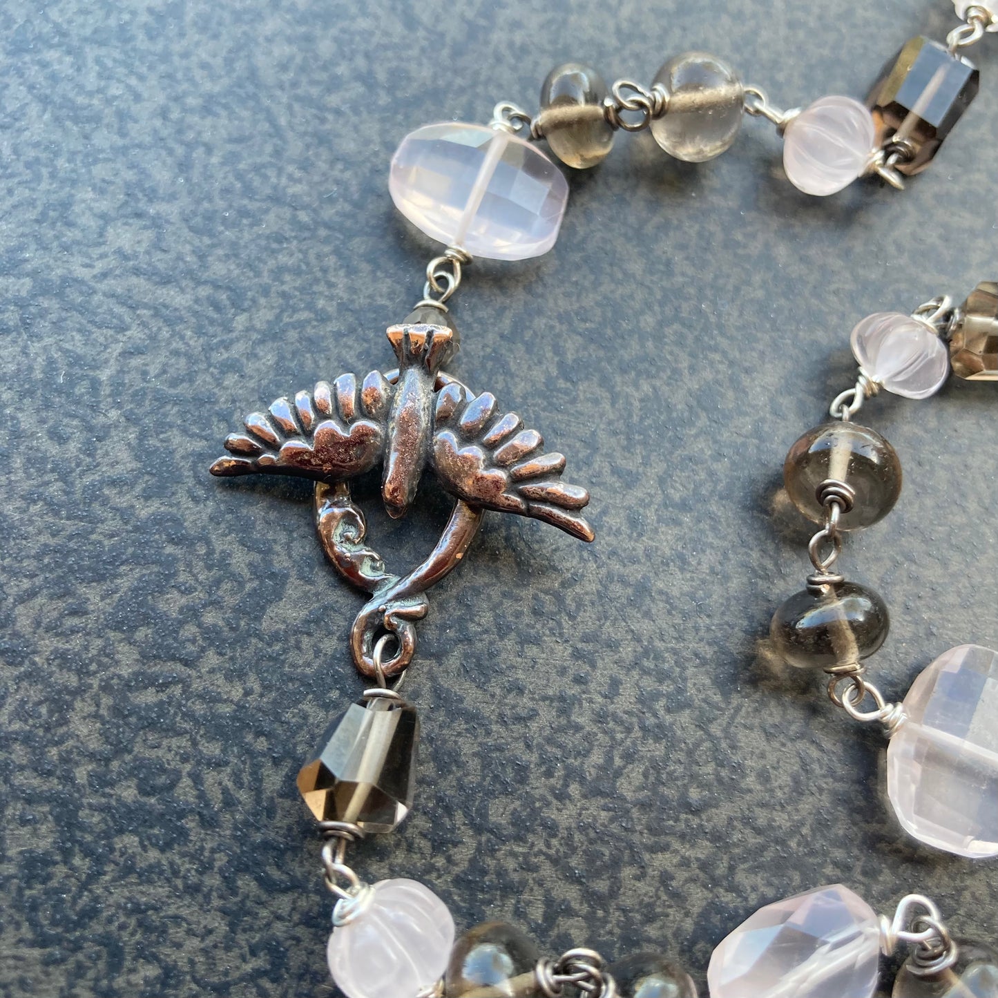 Rose Quartz, Smoky Quartz & Sterling Silver Shibuichi Choker