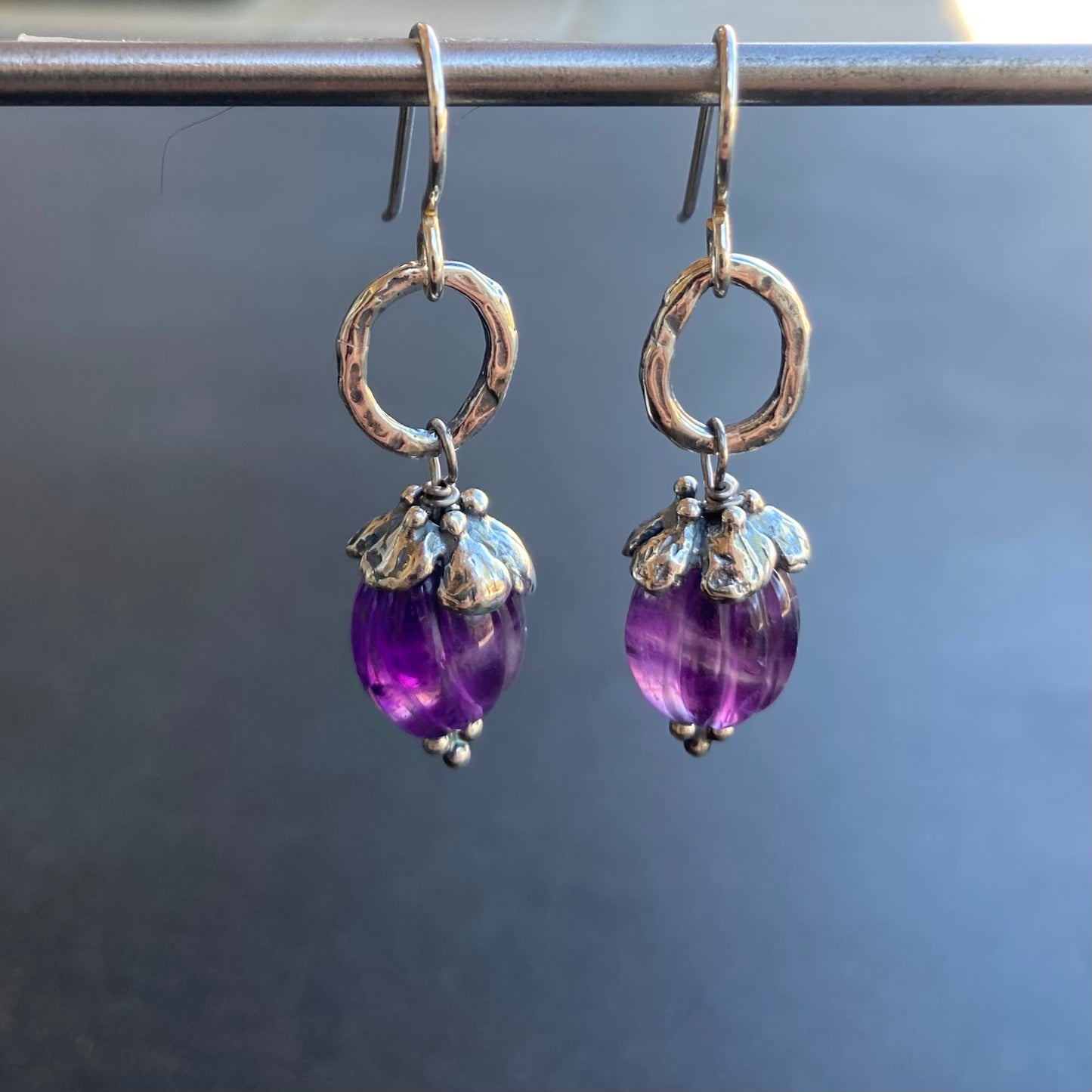 Amethyst & Sterling Silver Floral Drop Earrings