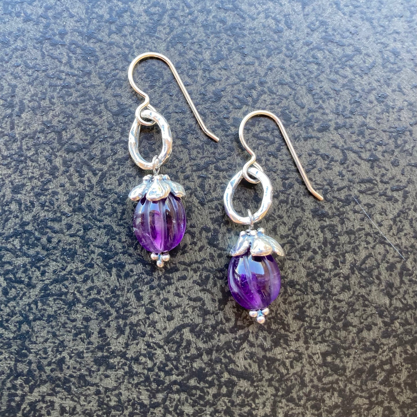Amethyst & Sterling Silver Floral Drop Earrings