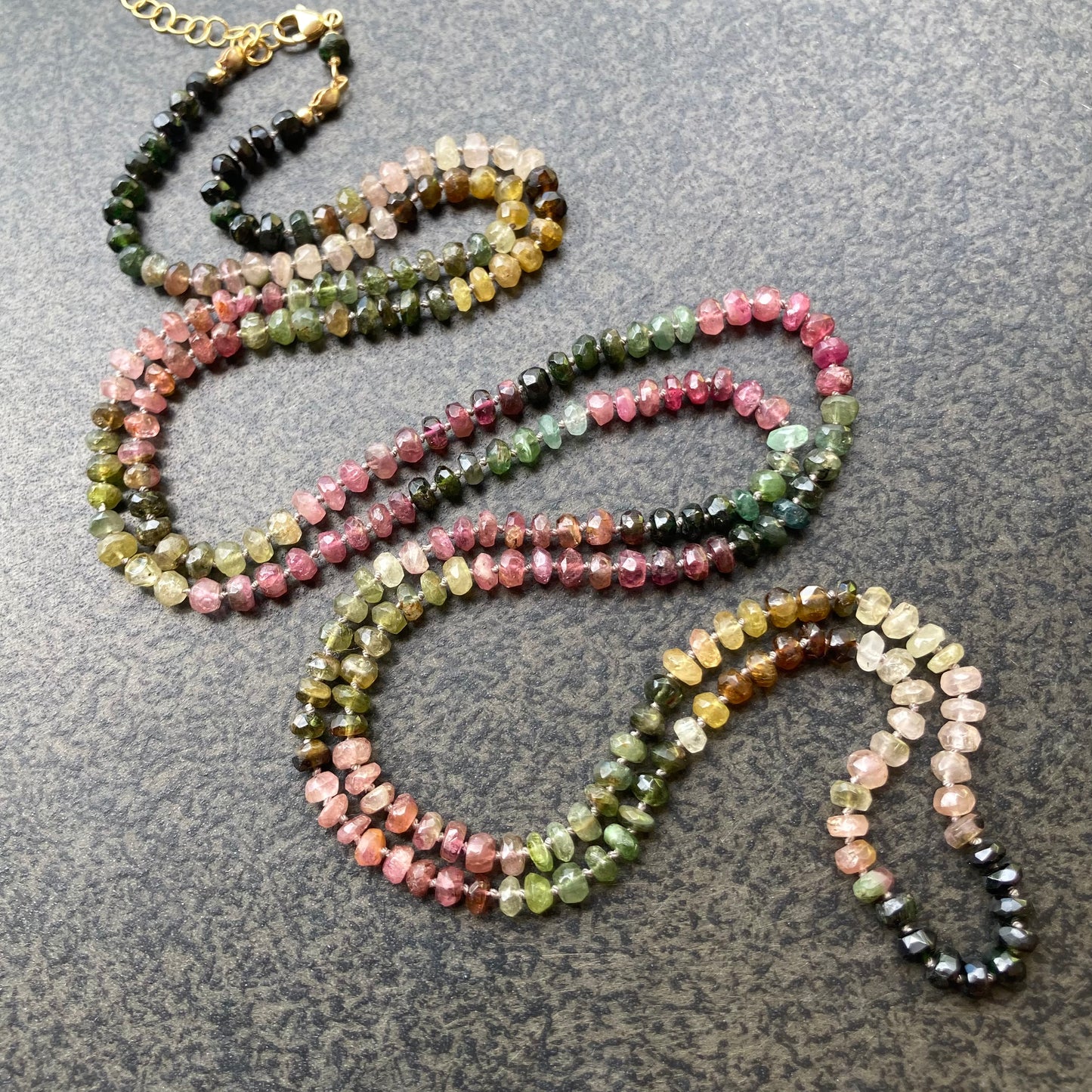 Multicolor Tourmaline Long Hand Knotted Silk Necklace