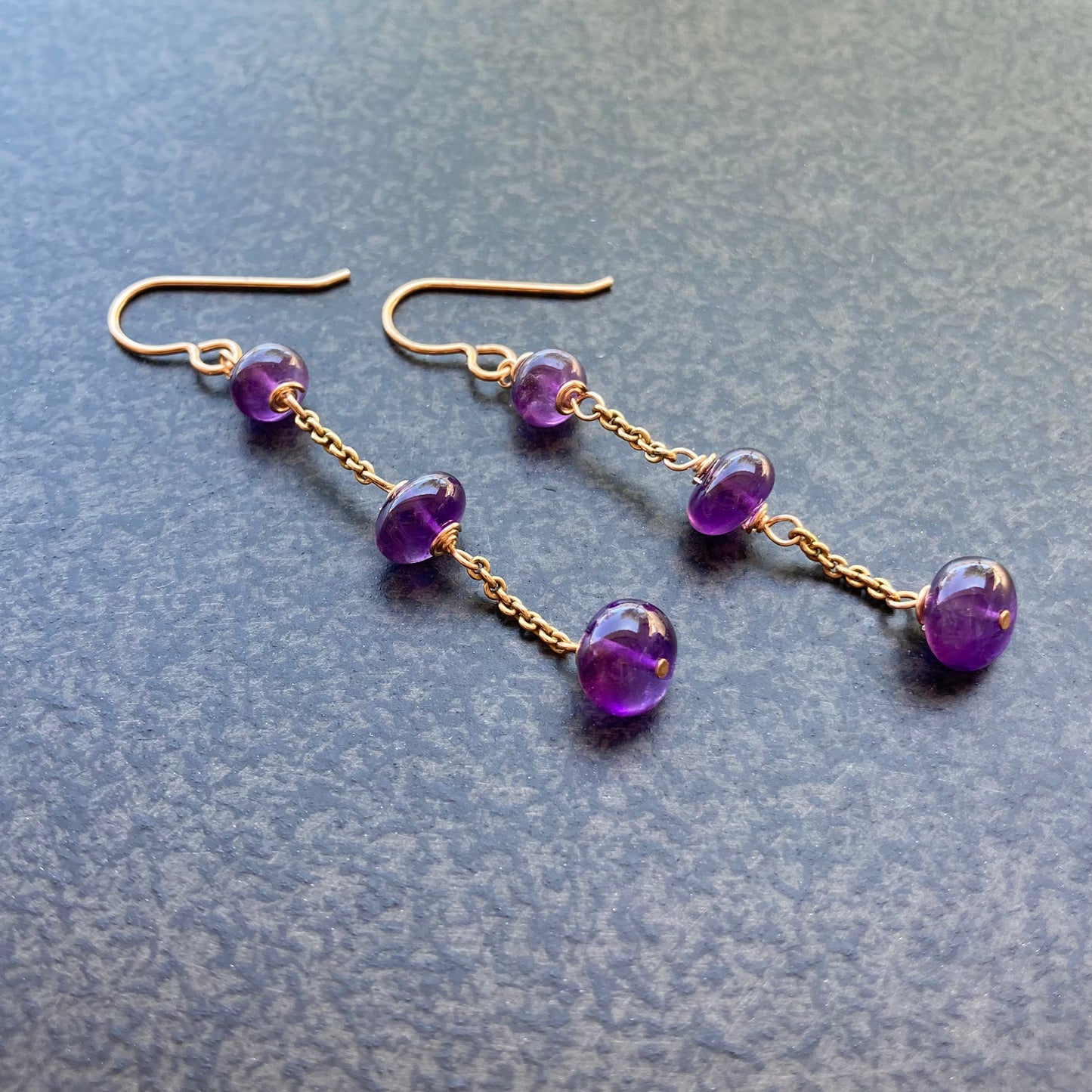 Amethyst & Bronze Vintage Chain Earrings