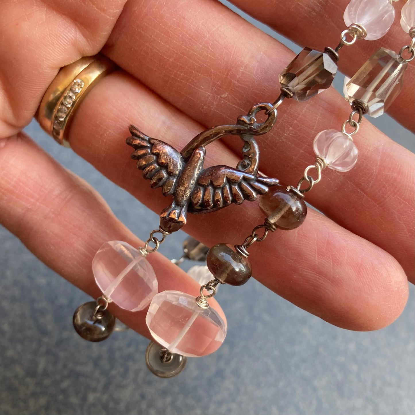 Rose Quartz, Smoky Quartz & Sterling Silver Shibuichi Choker