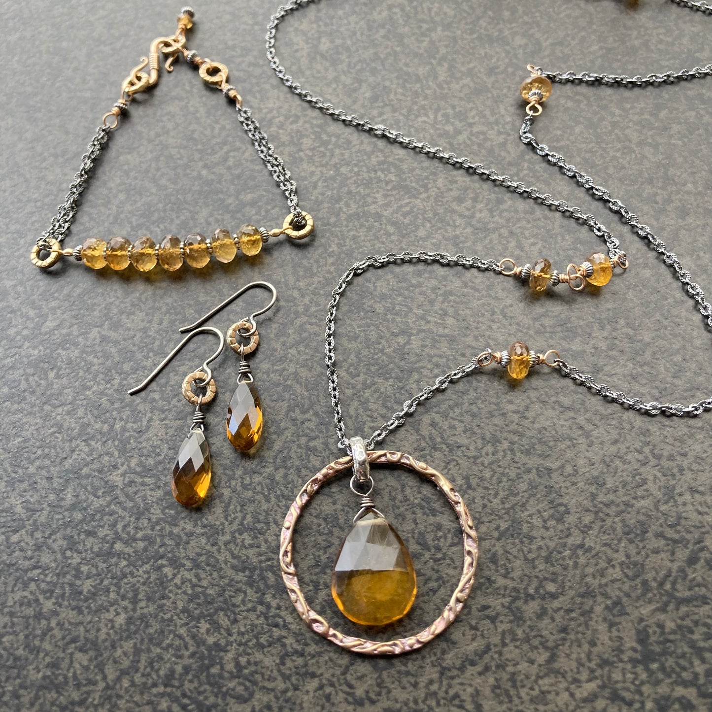 Beer Quartz & Mixed Metal Bracelet