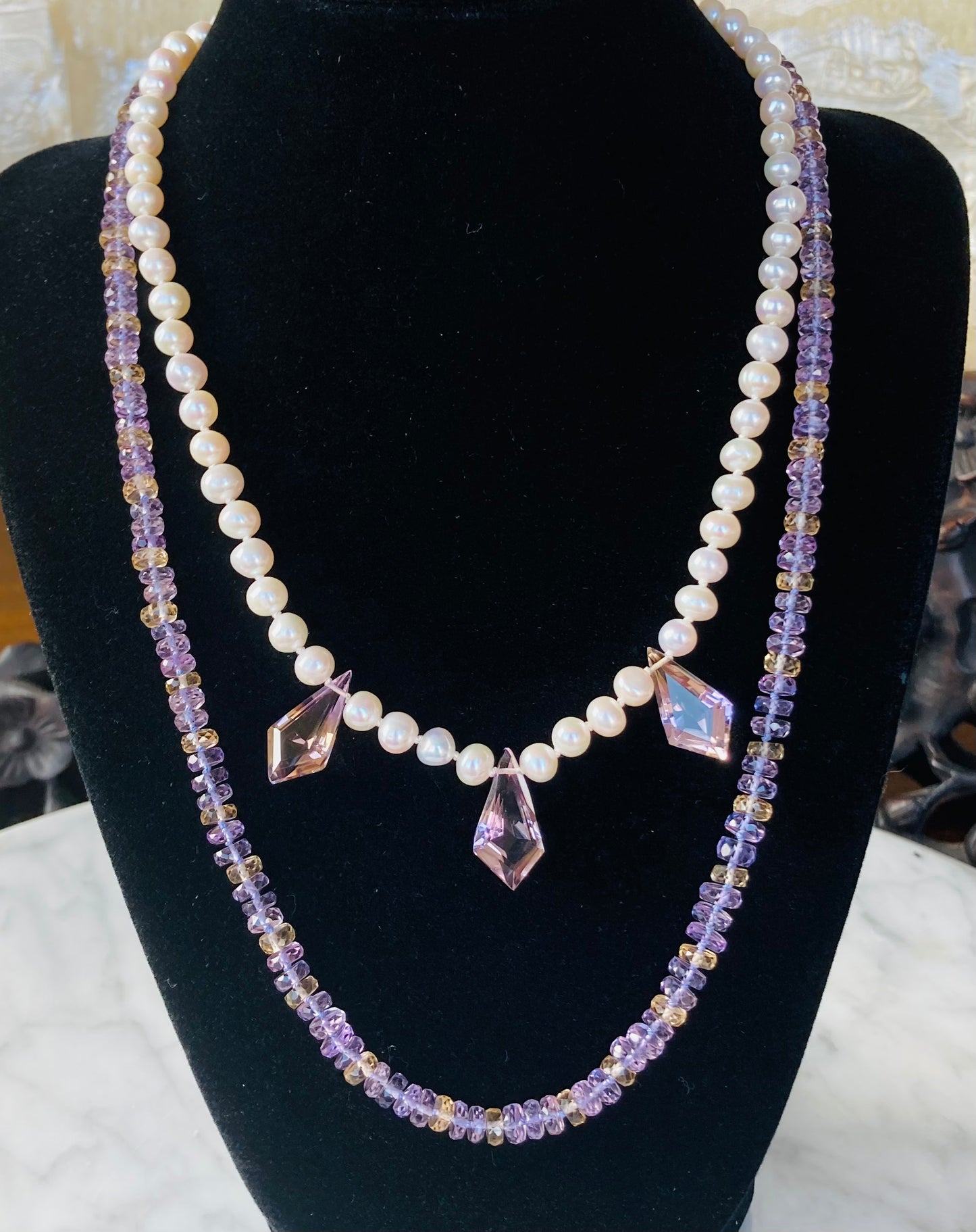 Ametrine Hand Knotted Silk Necklace