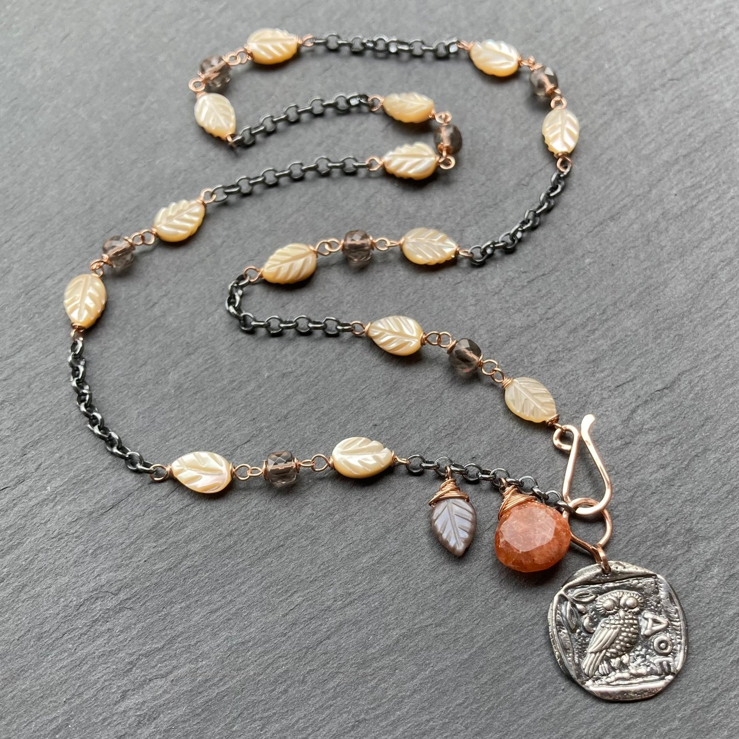 Multi Gemstone & Mixed Metal Athene Noctua Pendant Necklace