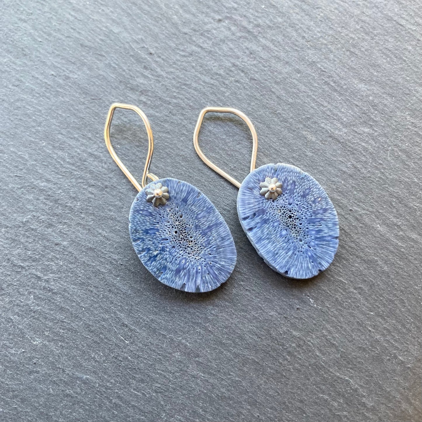 Blue Coral & Sterling Silver Earrings