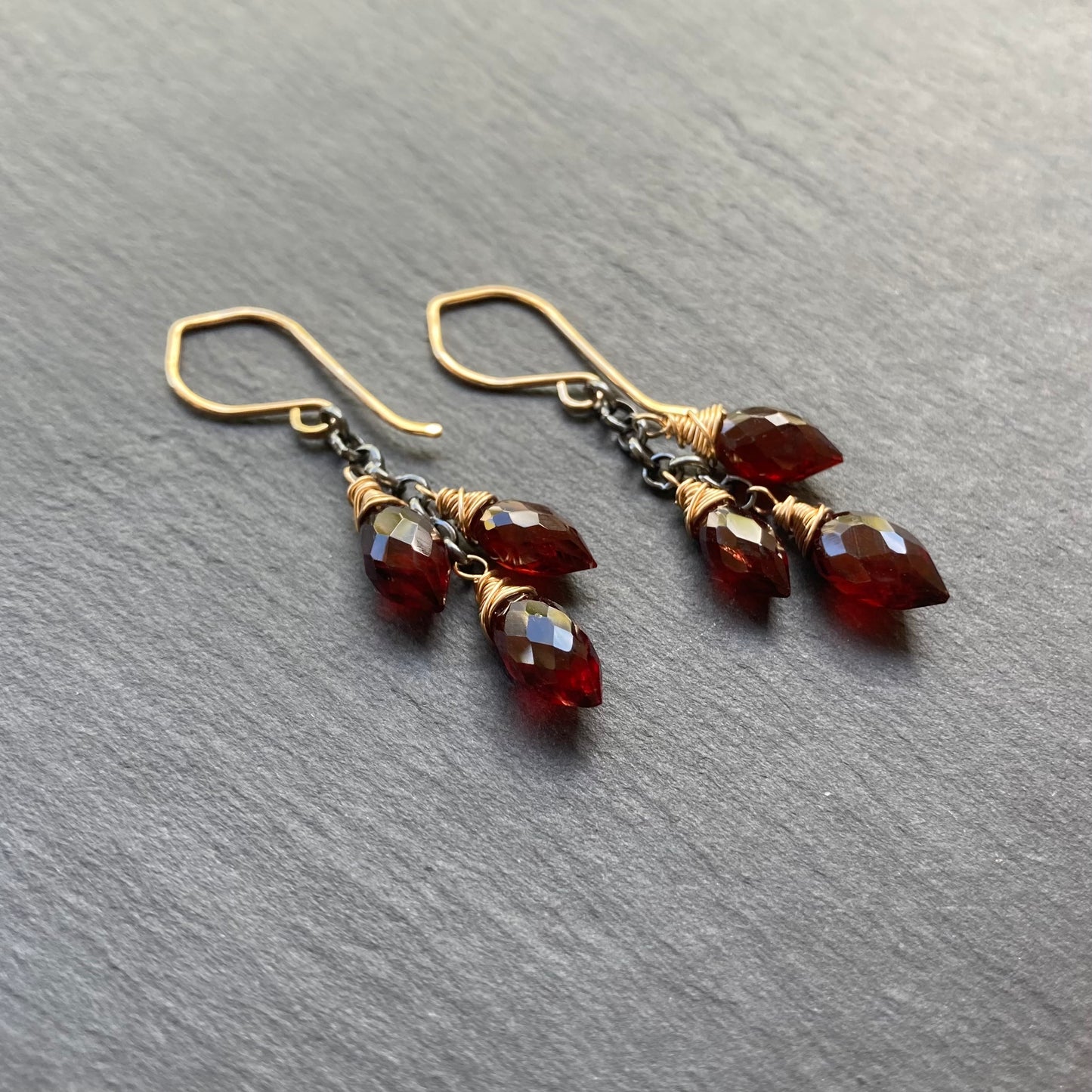 Mozambique Garnet & Mixed Metal Cascade Earrings
