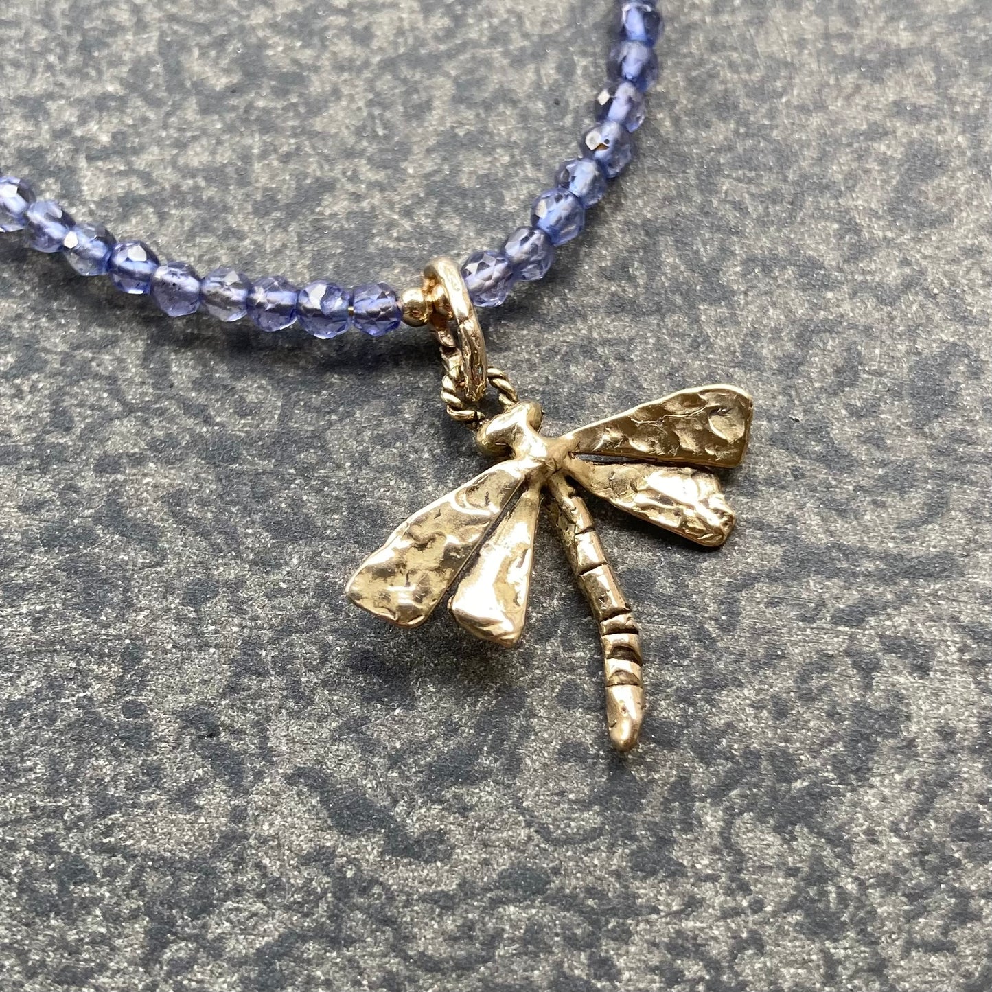 Iolite, Rhodolite Garnet & Bronze Dragonfly Pendant Choker