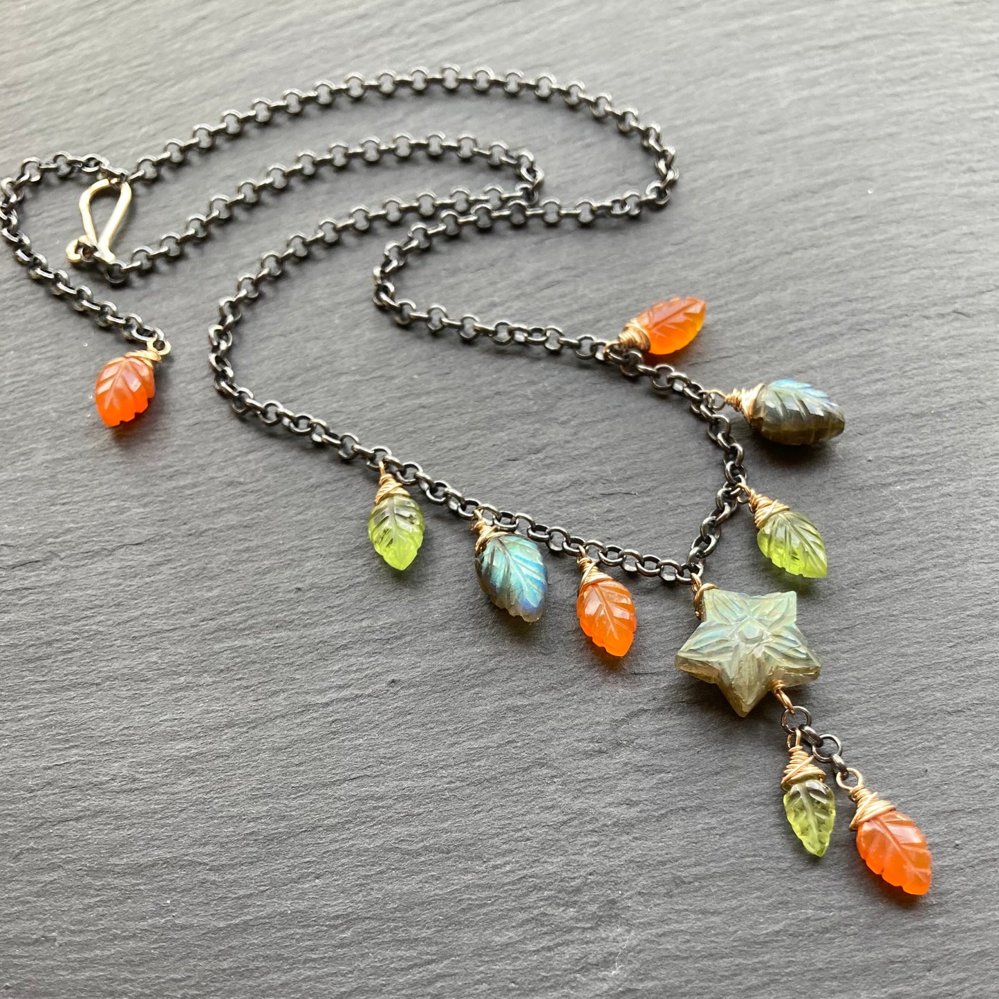 Labradorite & Mixed Metal Star Flower Charm Choker