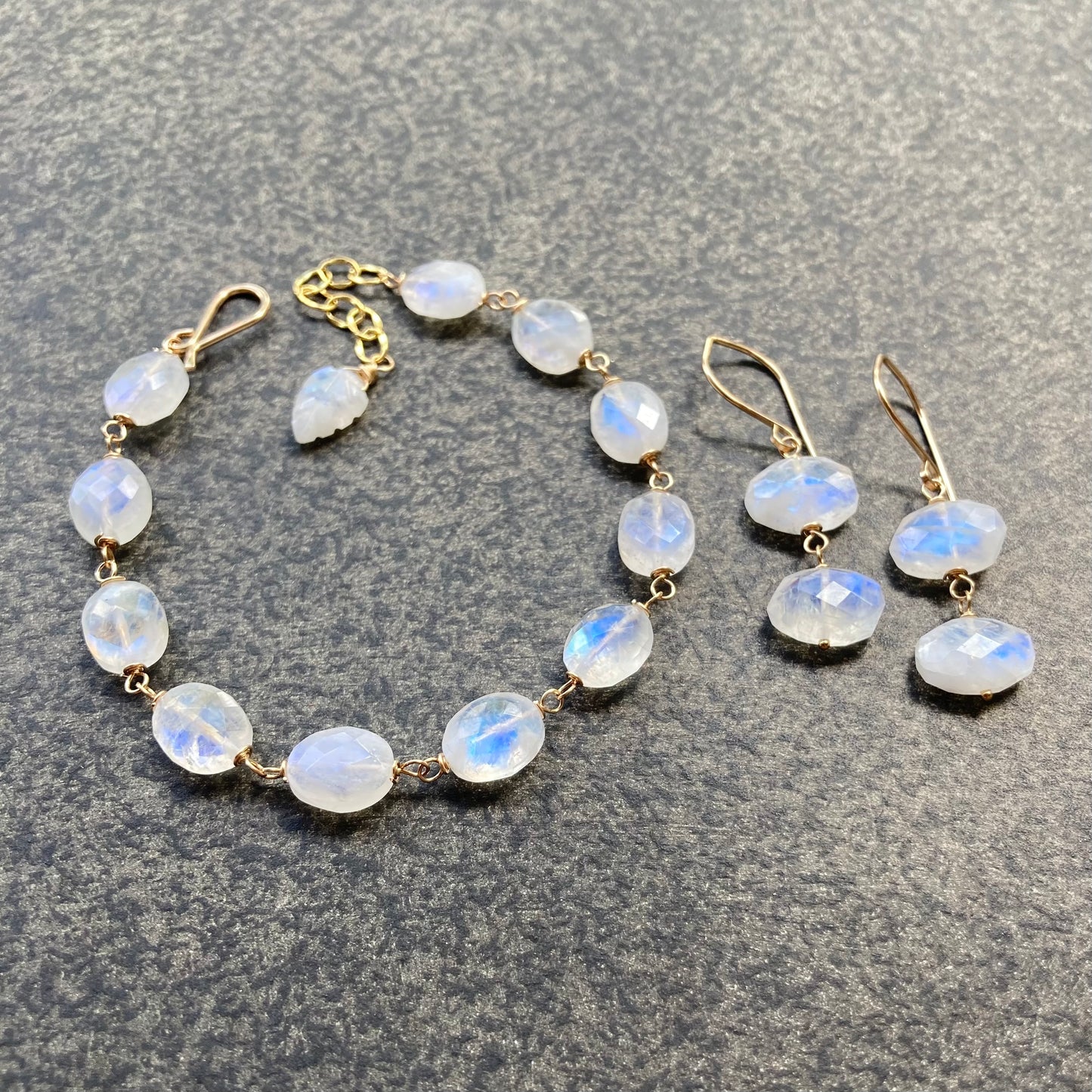 Rainbow Moonstone & Gold Earrings