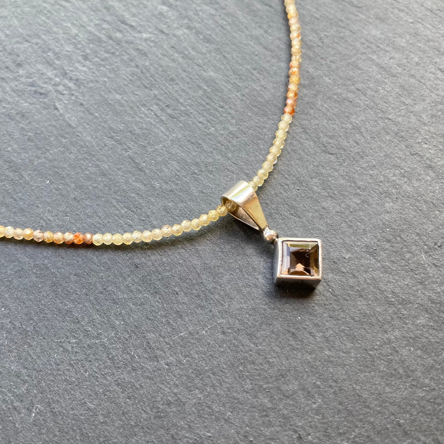 Natural Zircon, Smoky Quartz & Sterling Silver Pendant Choker