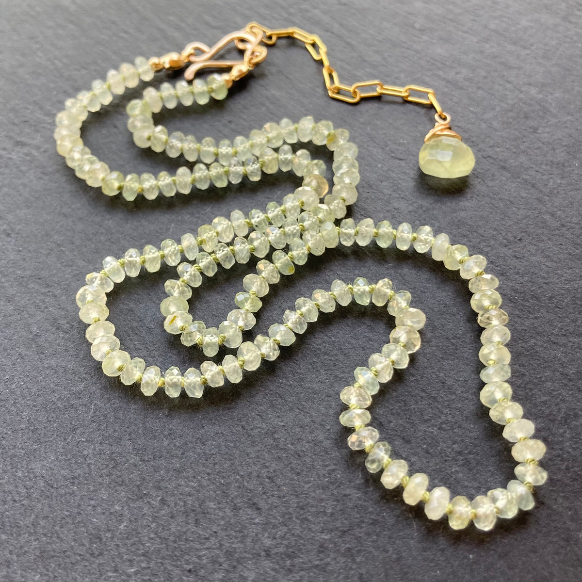 Prehnite Hand Knotted Silk Necklace