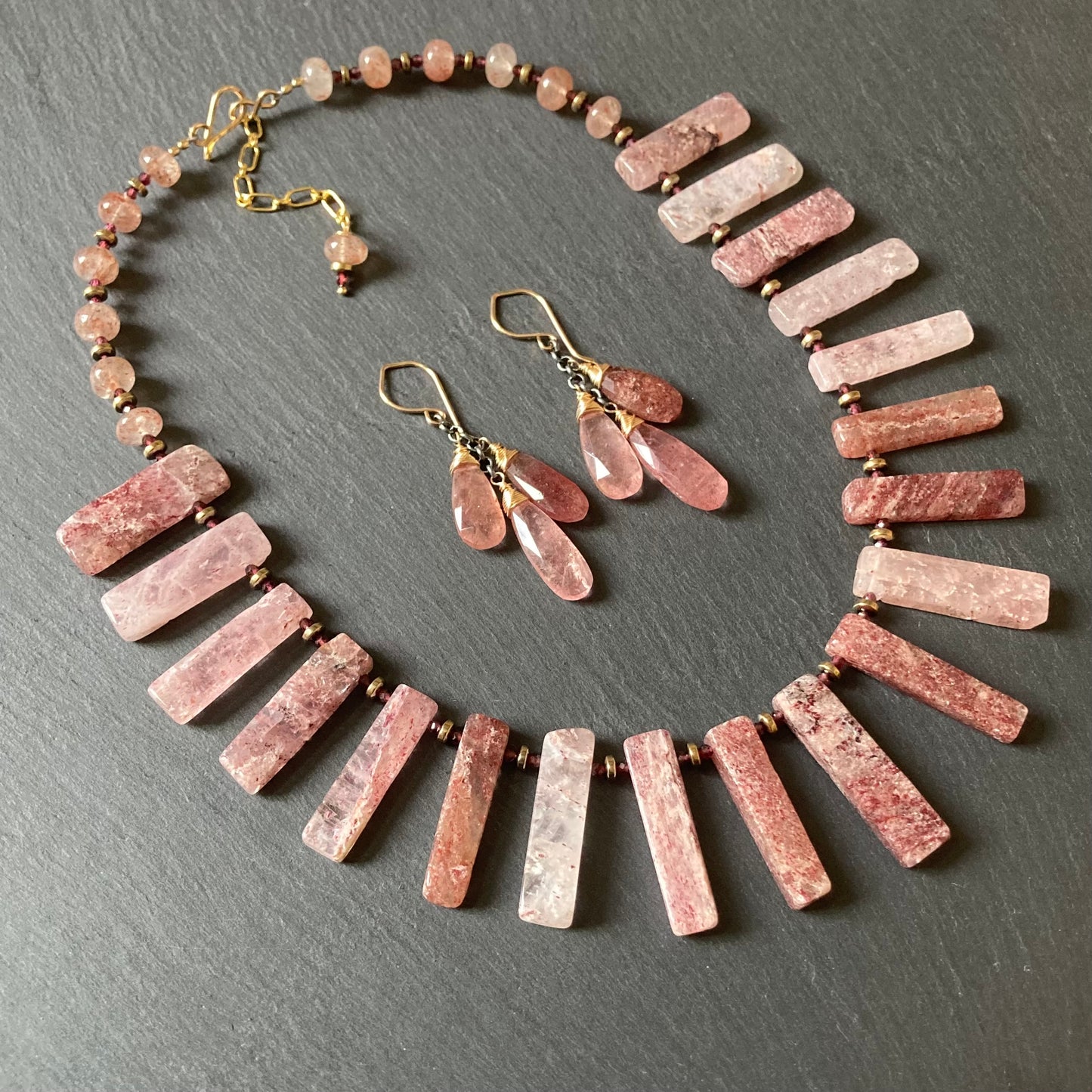 Strawberry Quartz, Garnet & Pyrite Collar