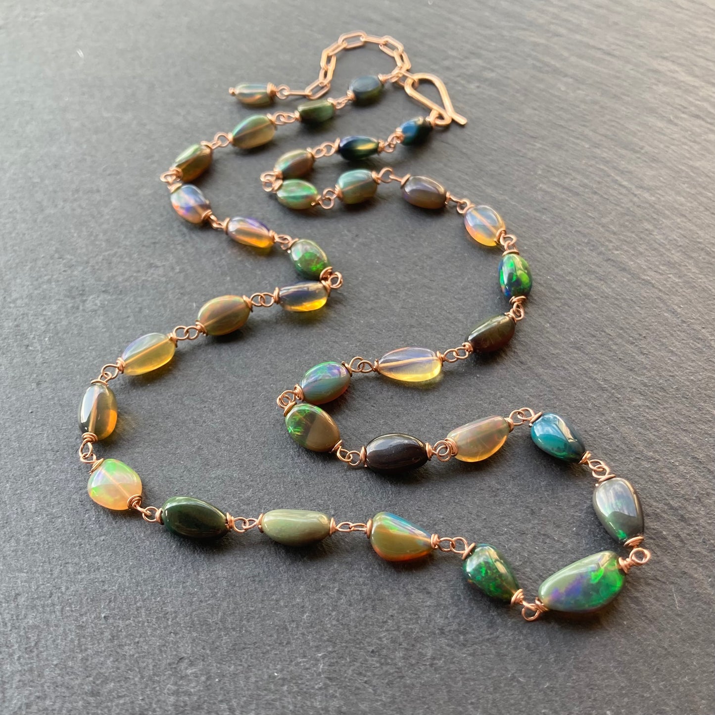 Ethiopian Black Opal & Rose Gold Necklace