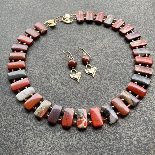 Apple Jasper, Malaya Garnet & Pyrite Collar