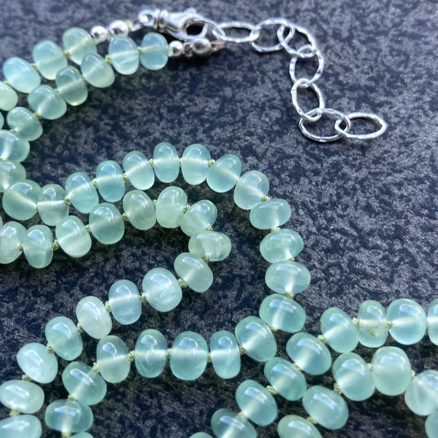 Prehnite Hand Knotted Silk Necklace