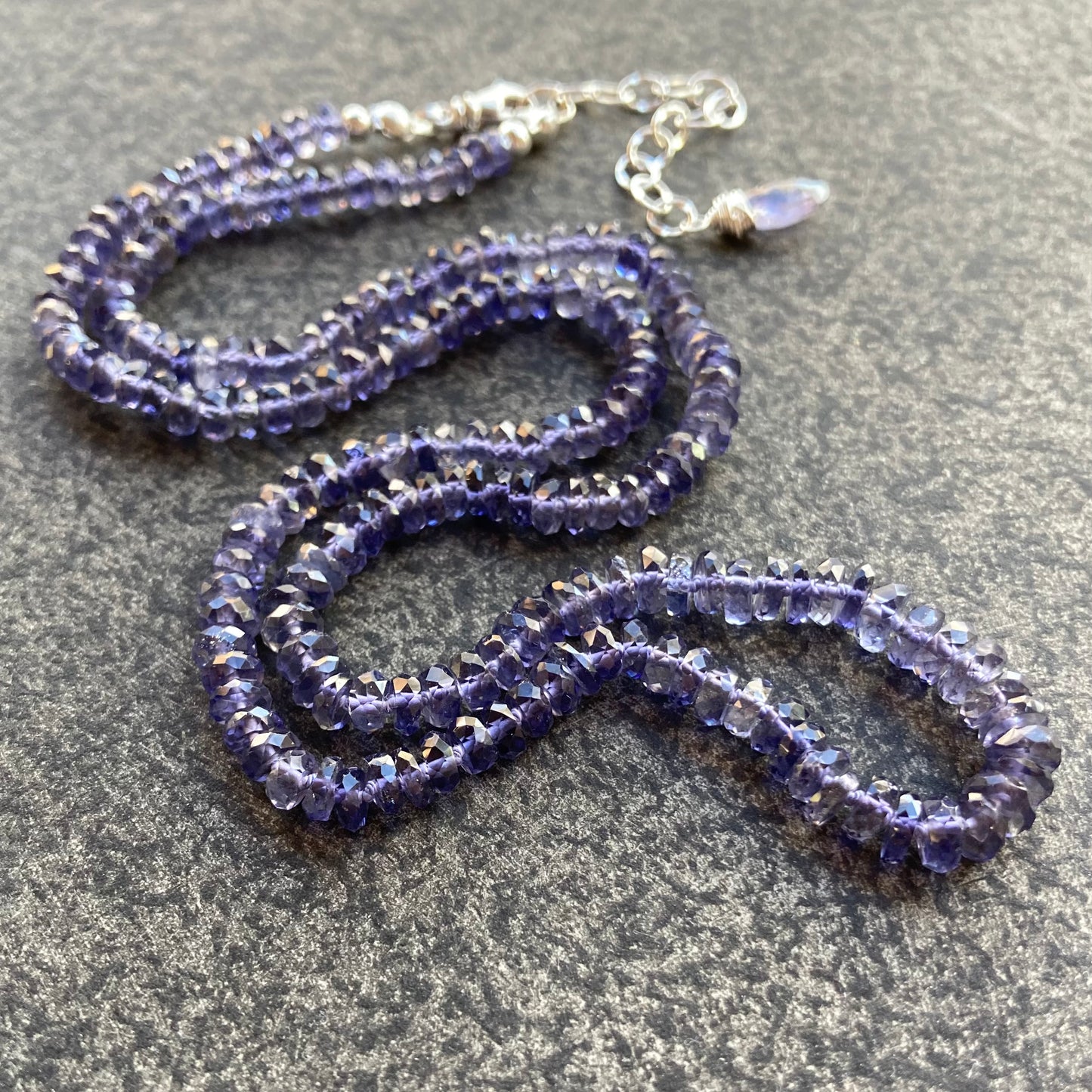 Iolite Hand Knotted Silk Necklace